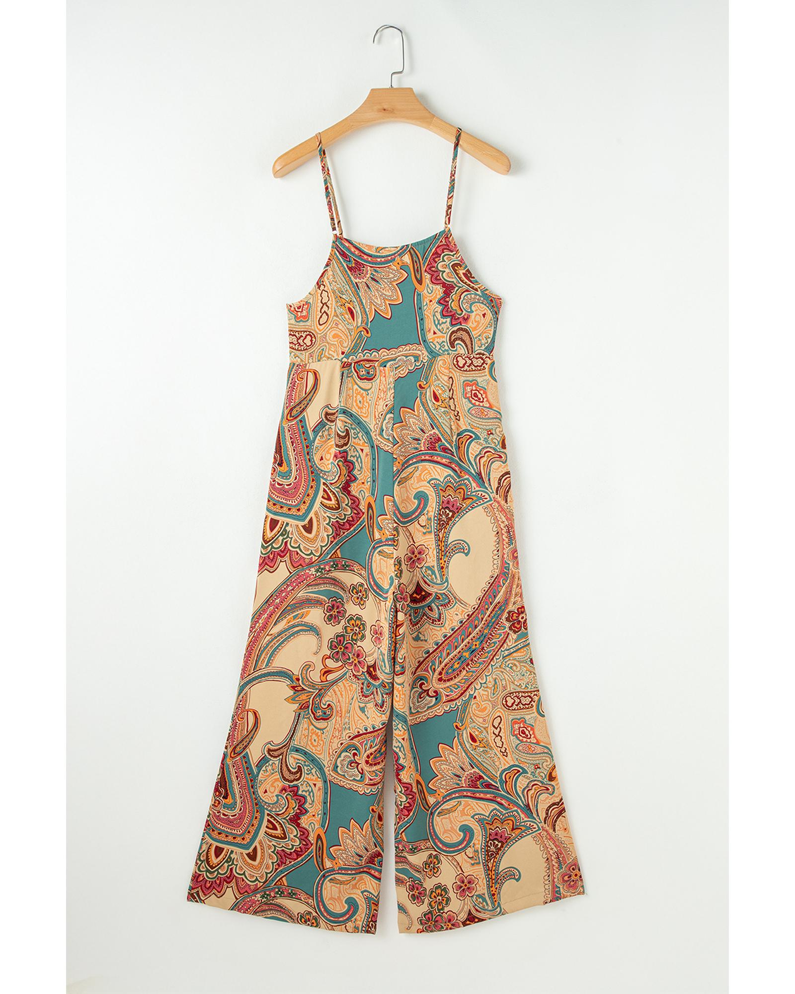 Red Paisley Printed Spaghetti Straps Elegant Wide Leg Jumpsuit - XL 4