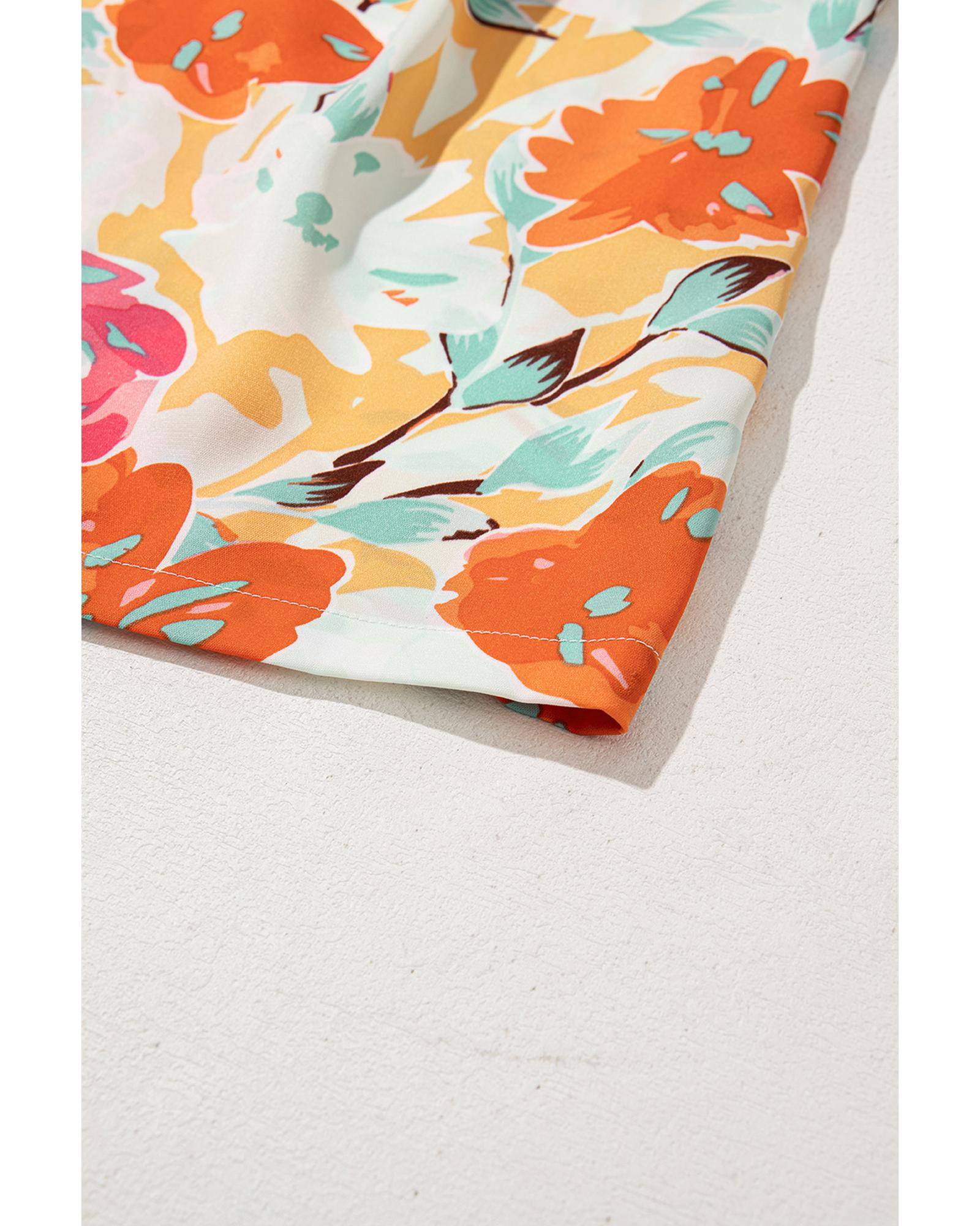 Orange Blooming Floral Print Front Tie Romper - L 8