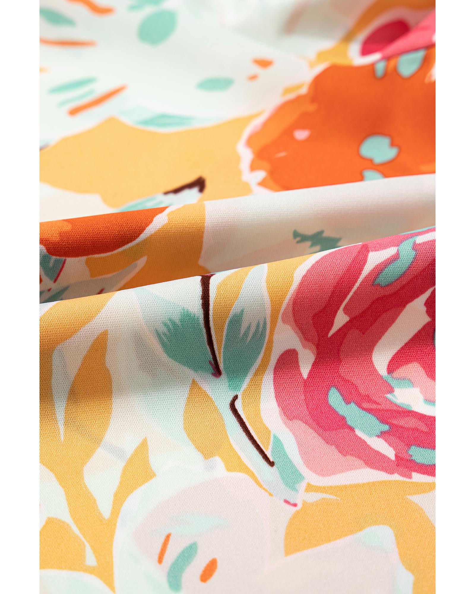 Orange Blooming Floral Print Front Tie Romper - XL 3