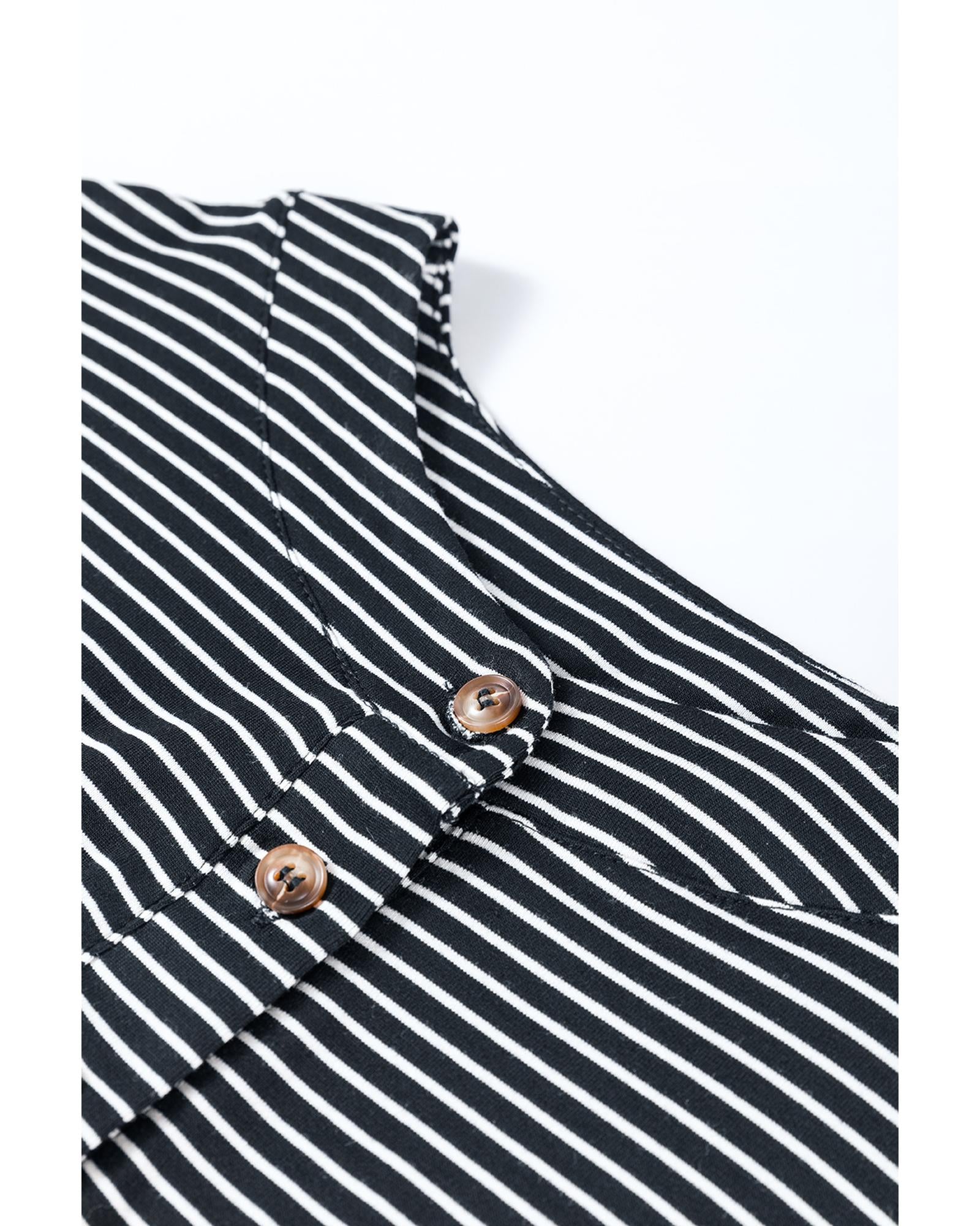 Black white Striped Print Buttoned Wide Leg Sleeveless Jumpsuit - XL 7