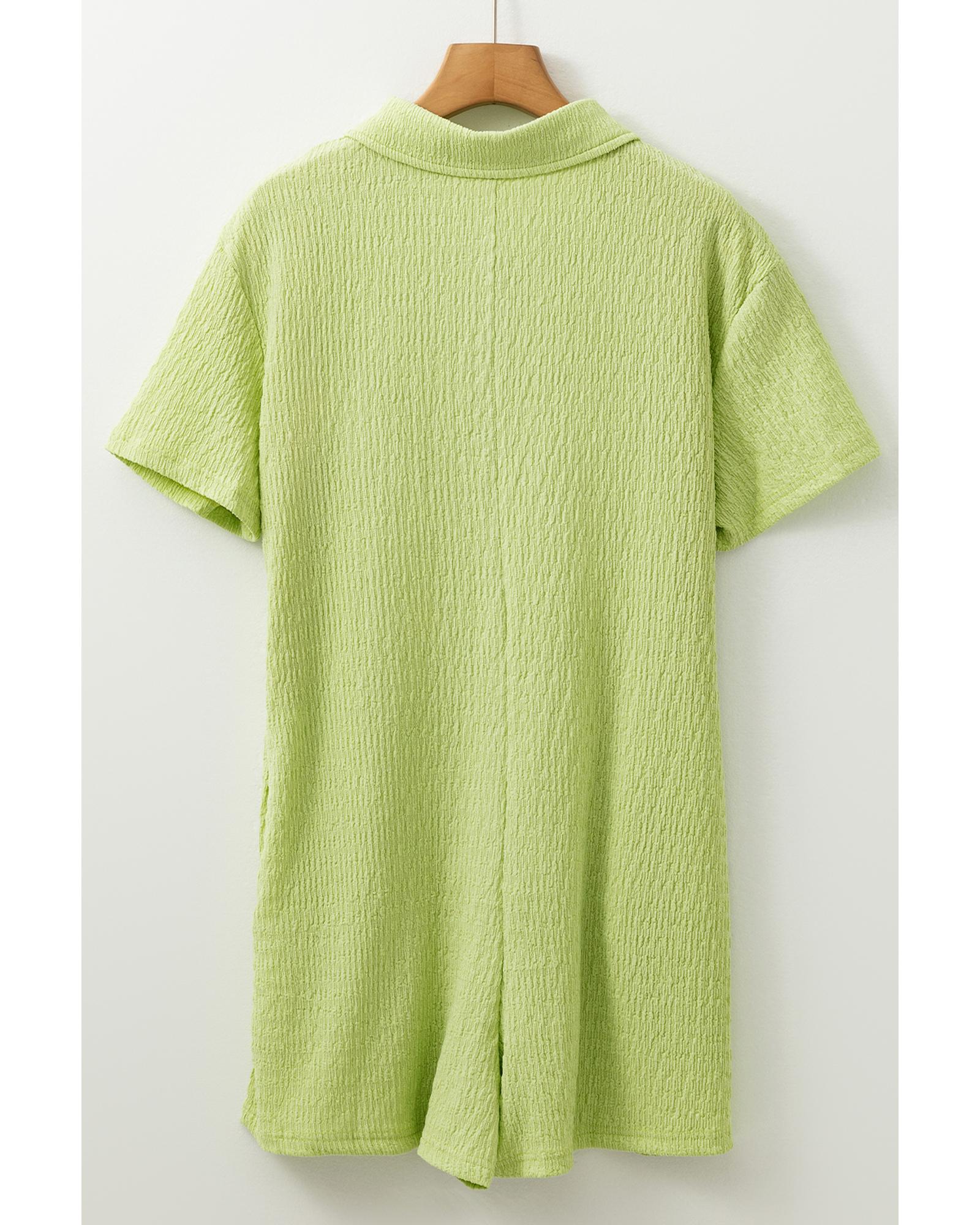 Meadow Mist Green Textured Short Sleeve Patched Pocket Buttoned Shirt Romper - M 4