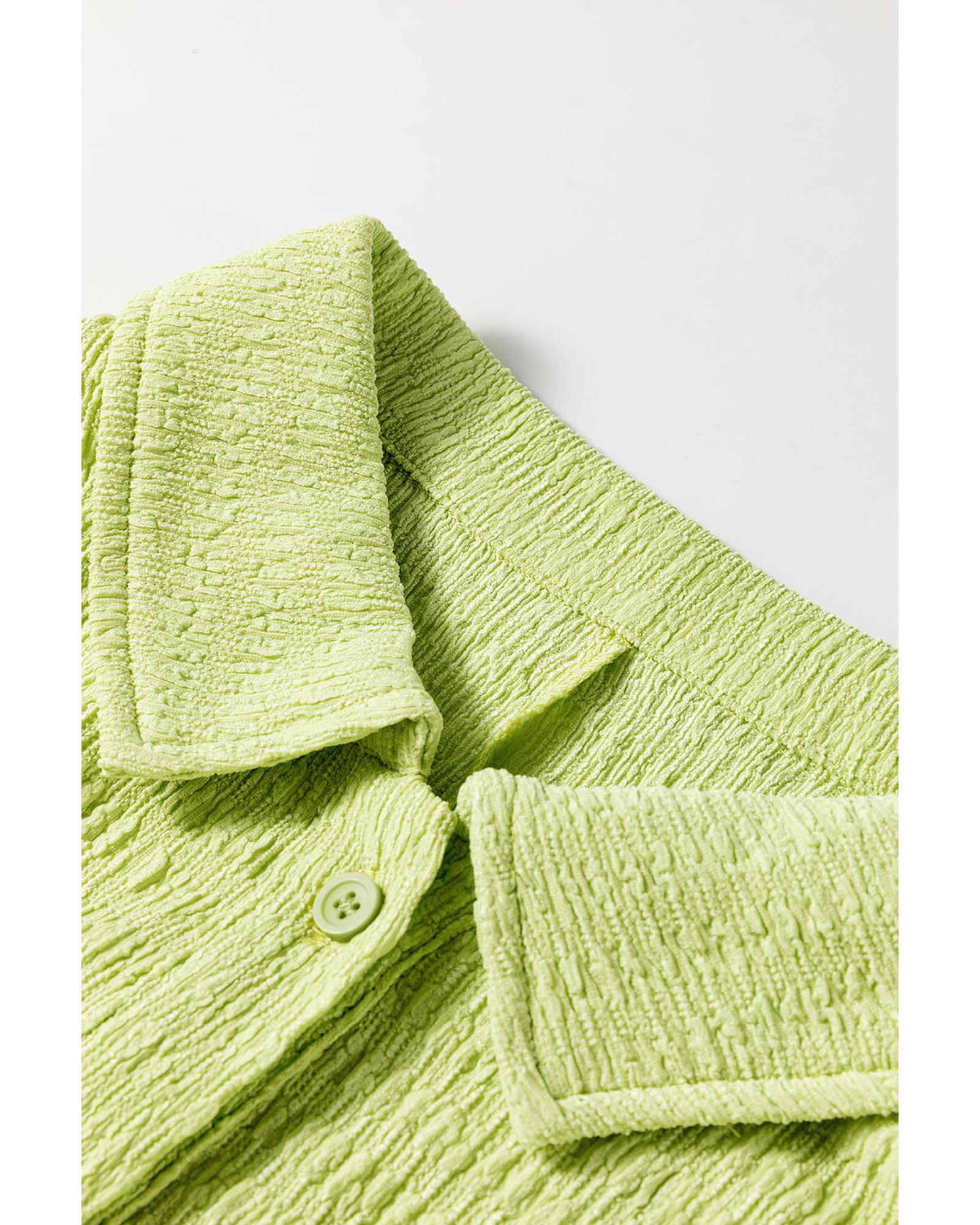 Meadow Mist Green Textured Short Sleeve Patched Pocket Buttoned Shirt Romper - S 6