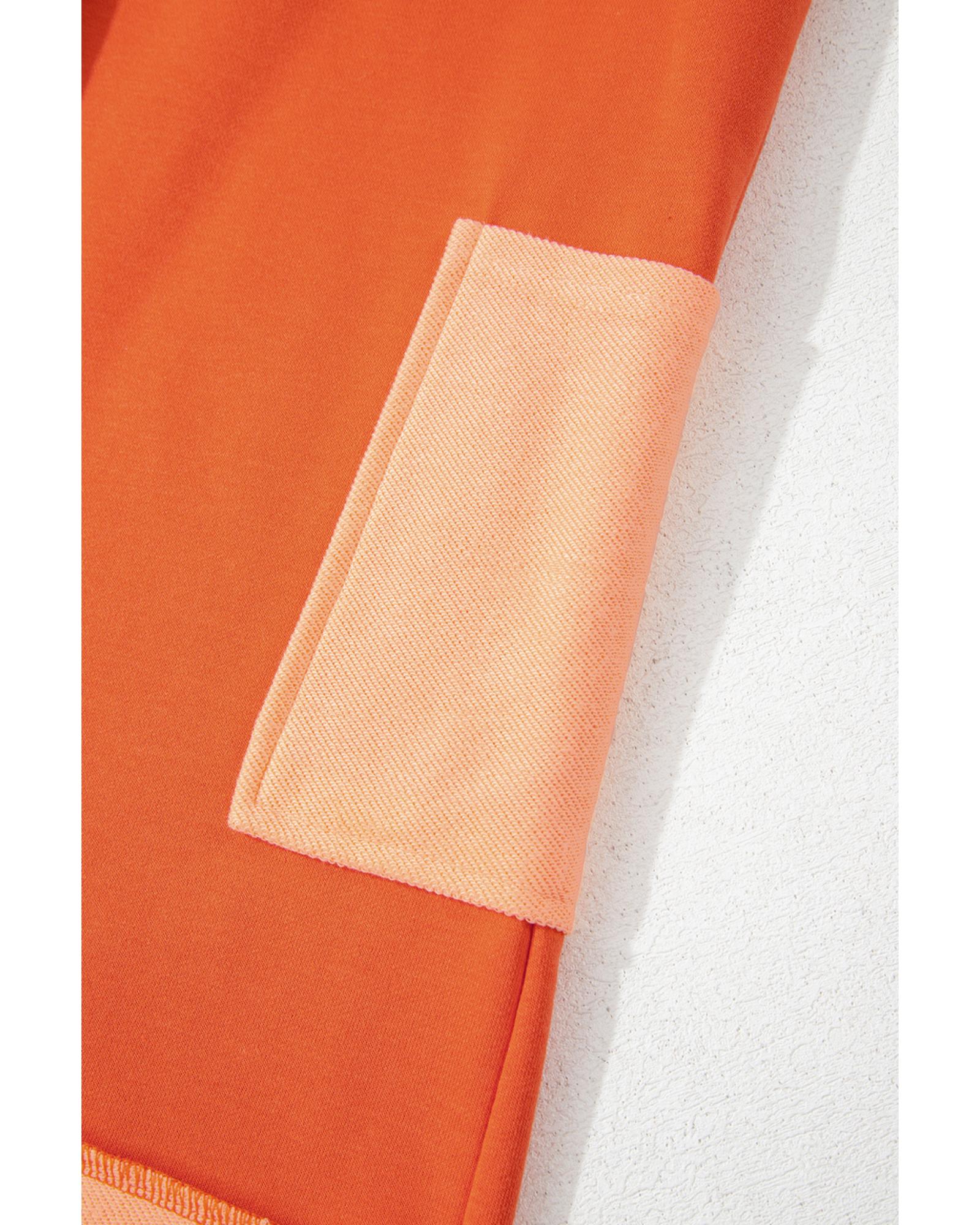 Russet Orange Two-tone Short Sleeve V Neck Patched Pocket Loose Romper - L 7