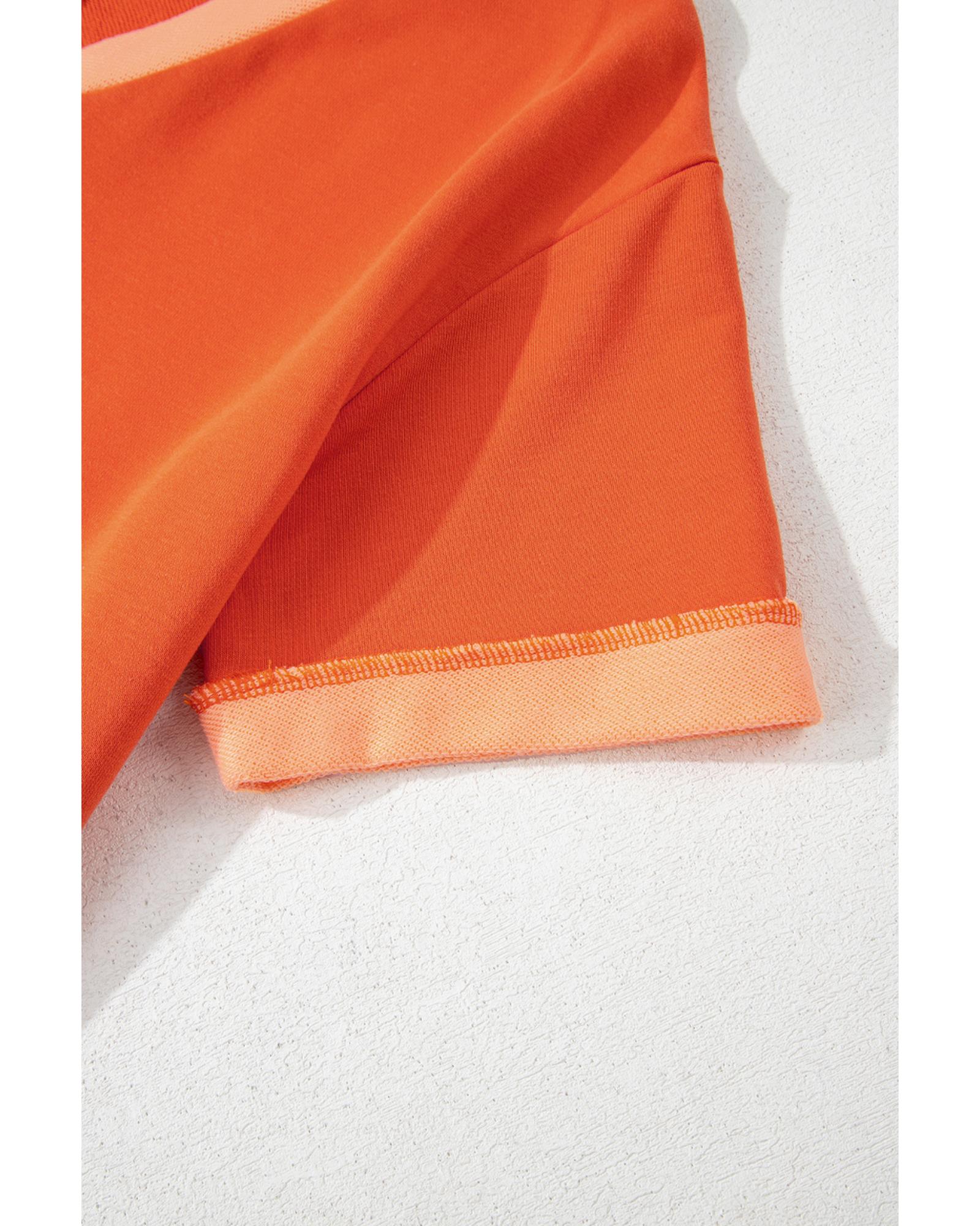 Russet Orange Two-tone Short Sleeve V Neck Patched Pocket Loose Romper - S 7