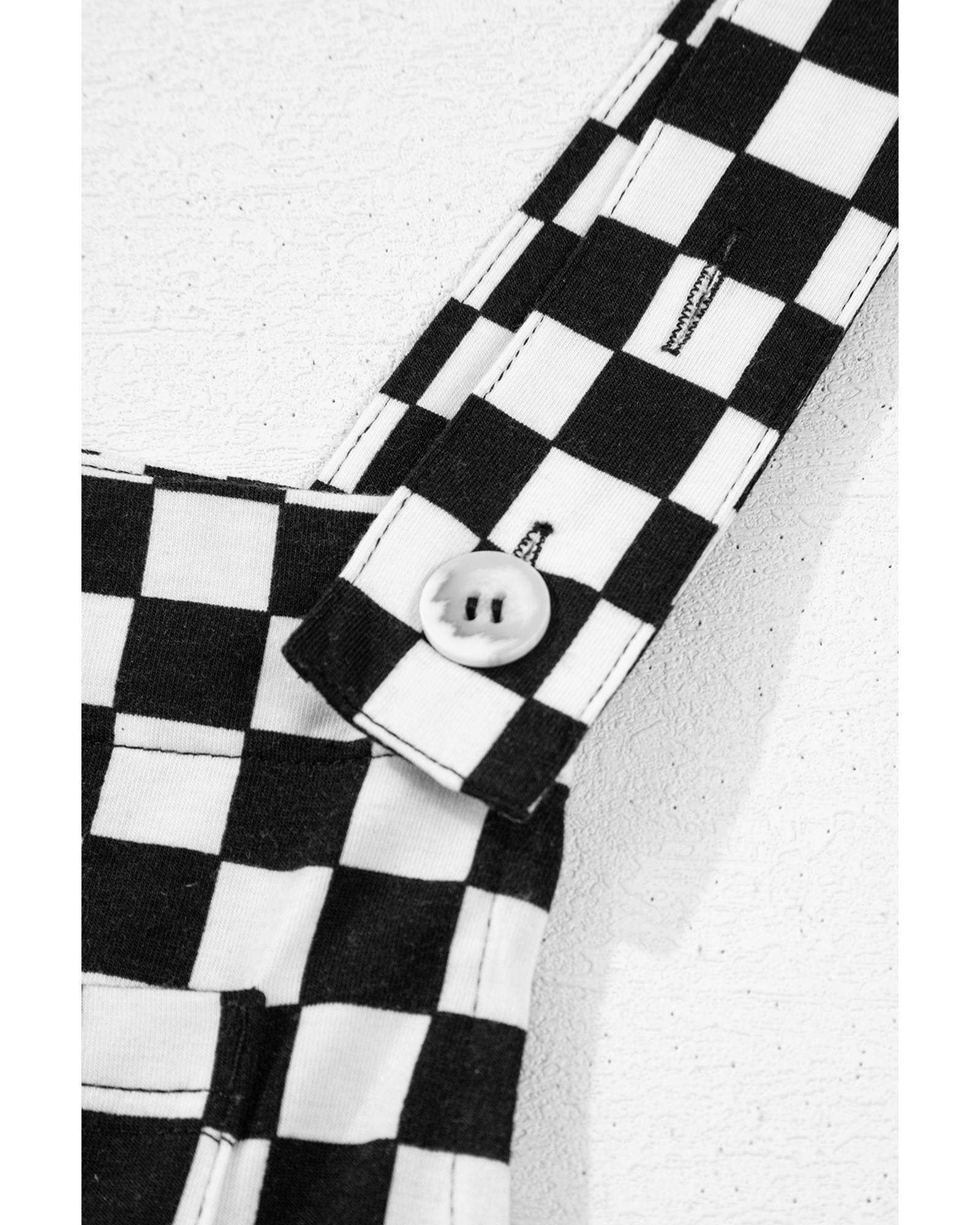 Black Checkered Print Pocketed Wide Leg Jumpsuit - L 5