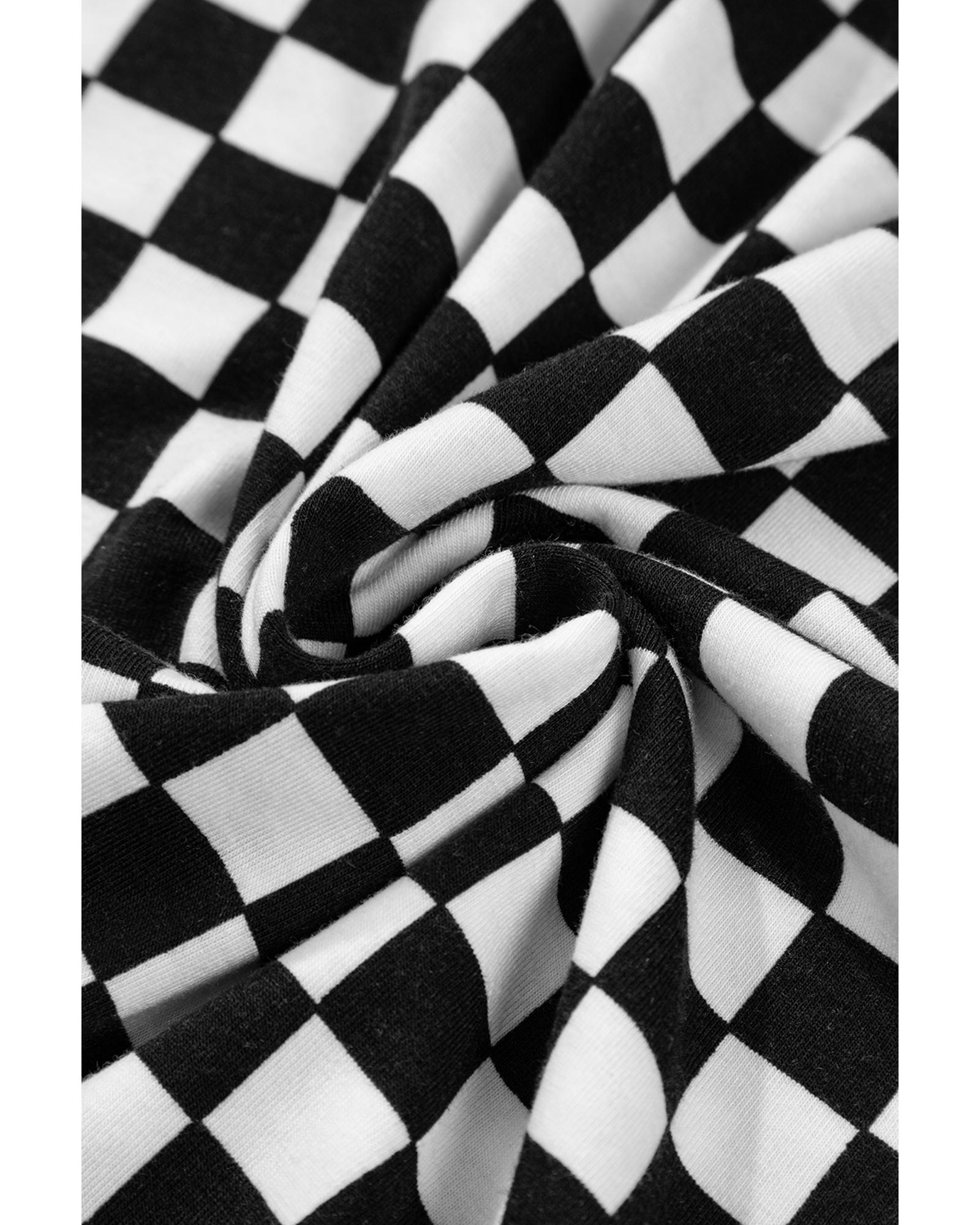 Black Checkered Print Pocketed Wide Leg Jumpsuit - M