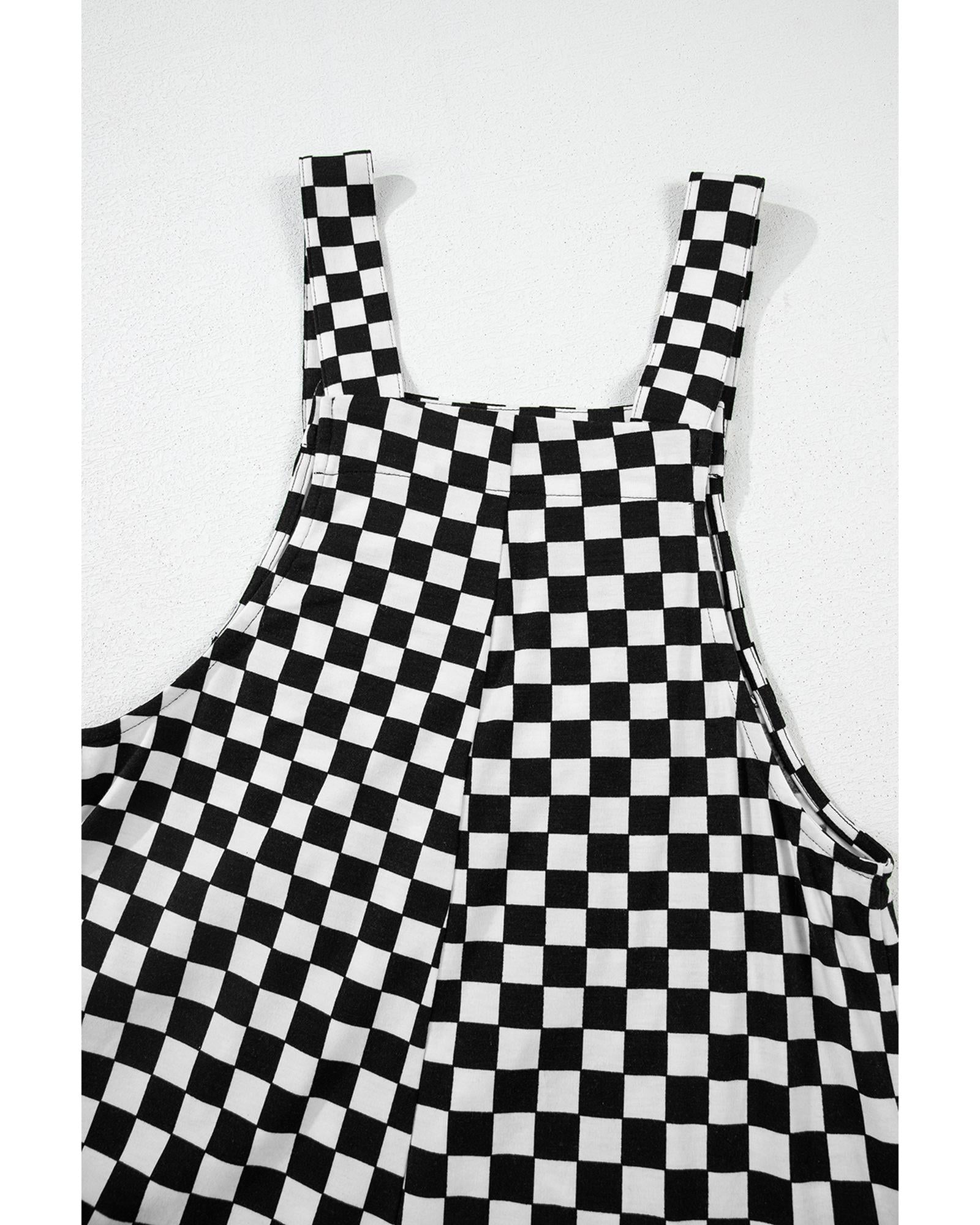 Black Checkered Print Pocketed Wide Leg Jumpsuit - M 7