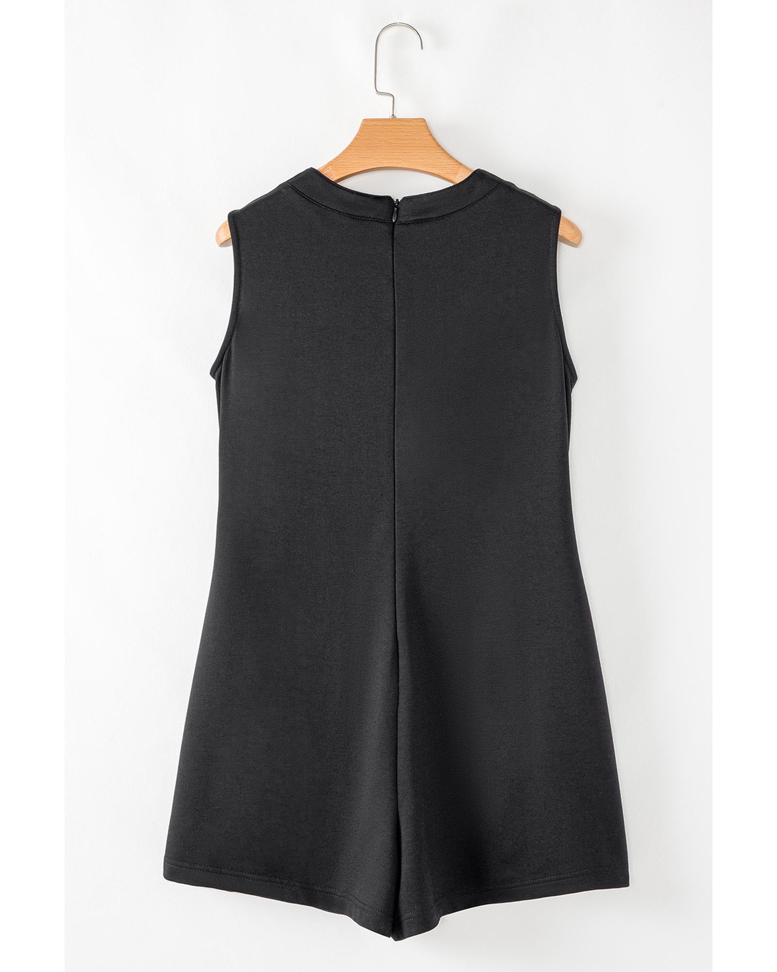 Black white Tie V Neck Pintuck Sleeveless Loose Romper - XL 8