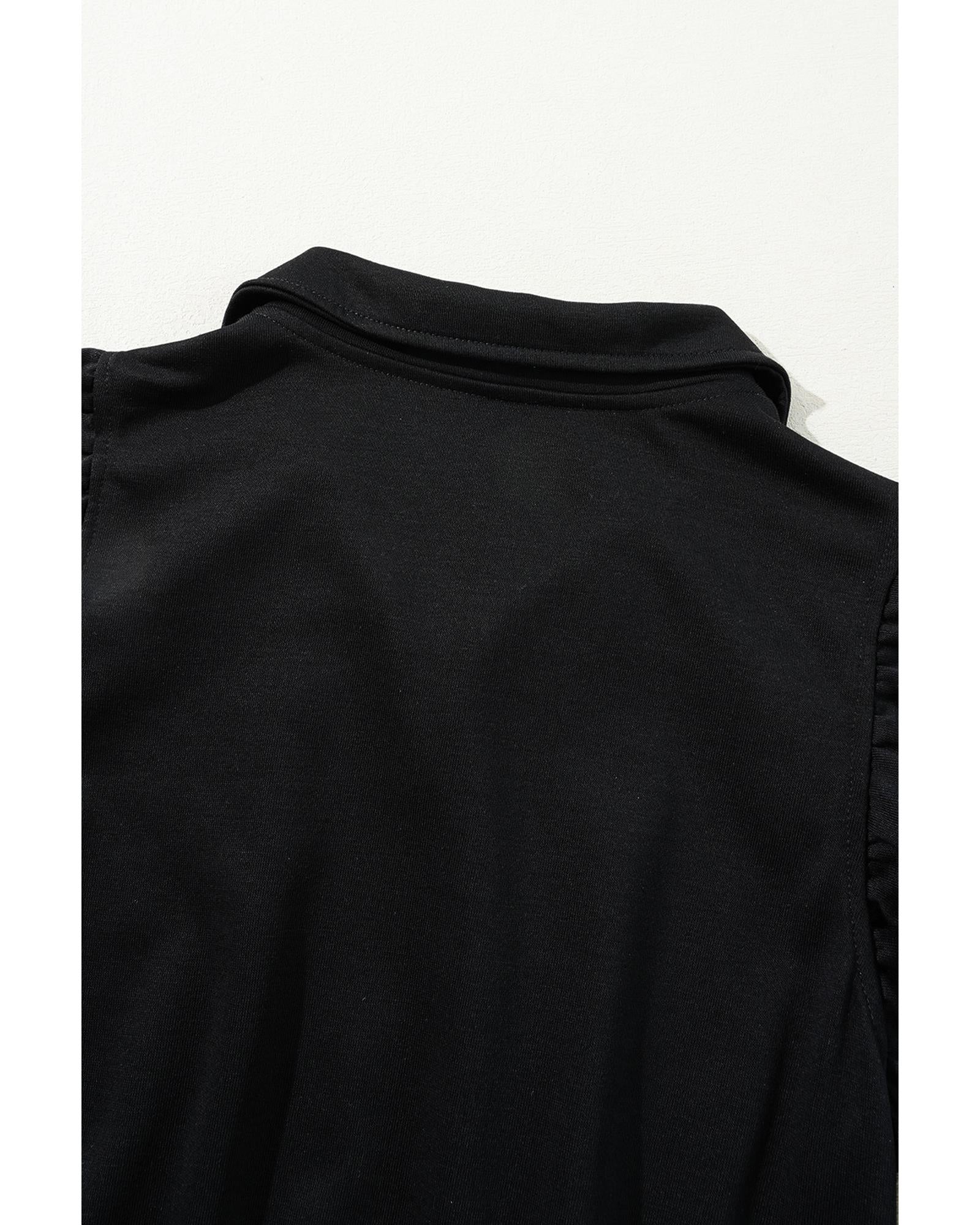 Black Zipper Flutter Sleeve Drawstring High Waist Jumpsuit - XL 3
