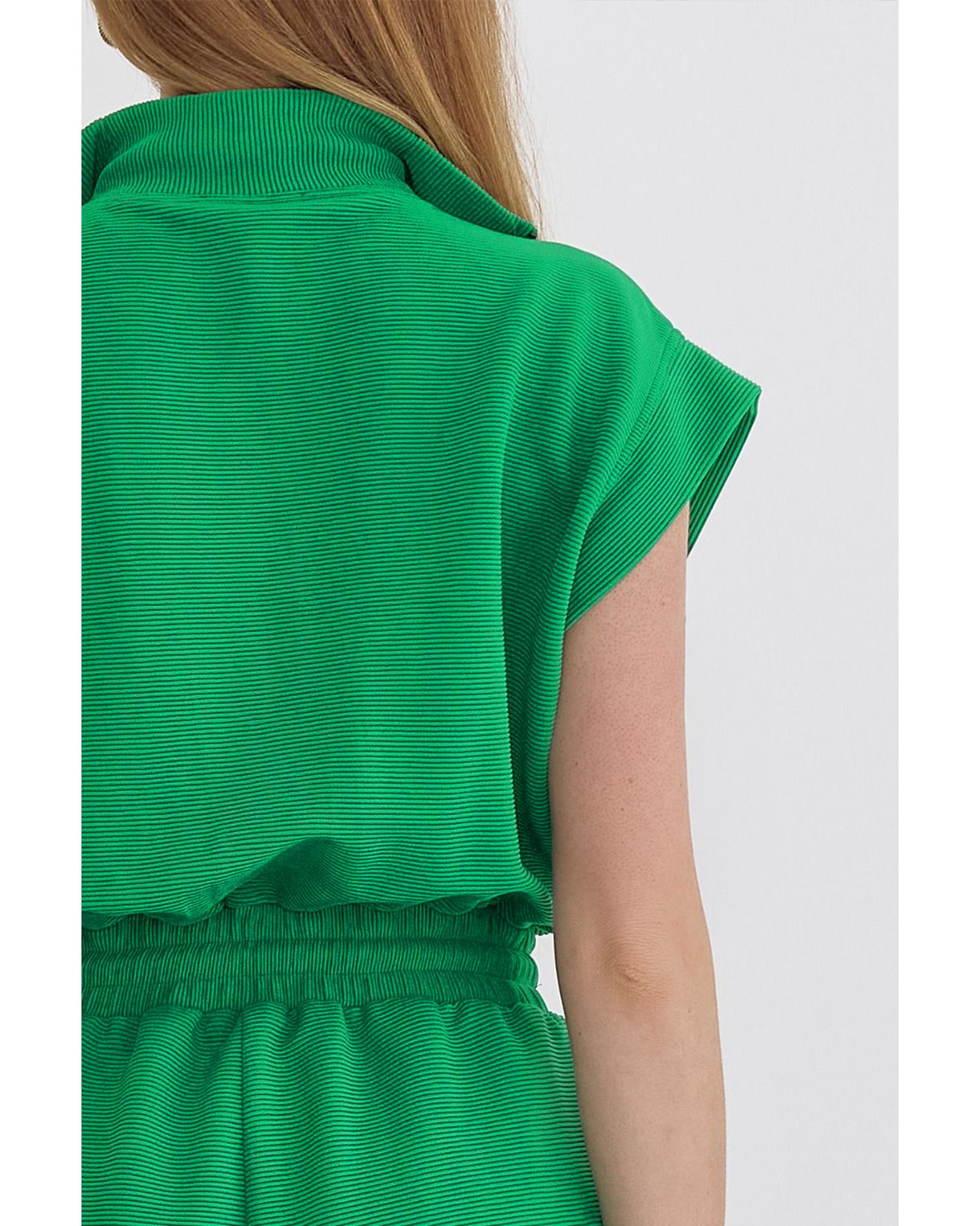Bright Green Textured Short Sleeve Half Zip Drawstring Waist Romper - XL 8