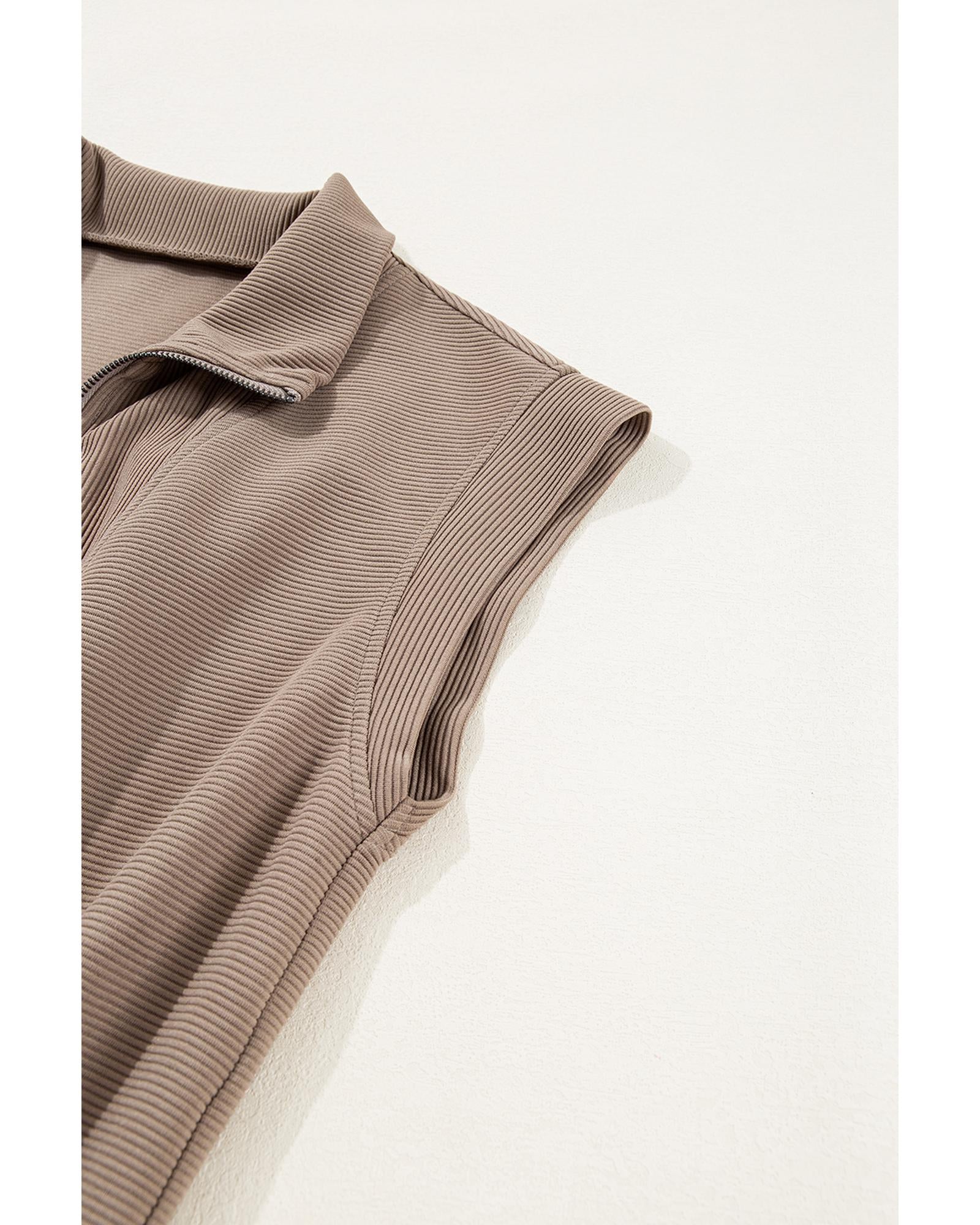 Dark Khaki Textured Short Sleeve Half Zip Drawstring Waist Romper - XL 8
