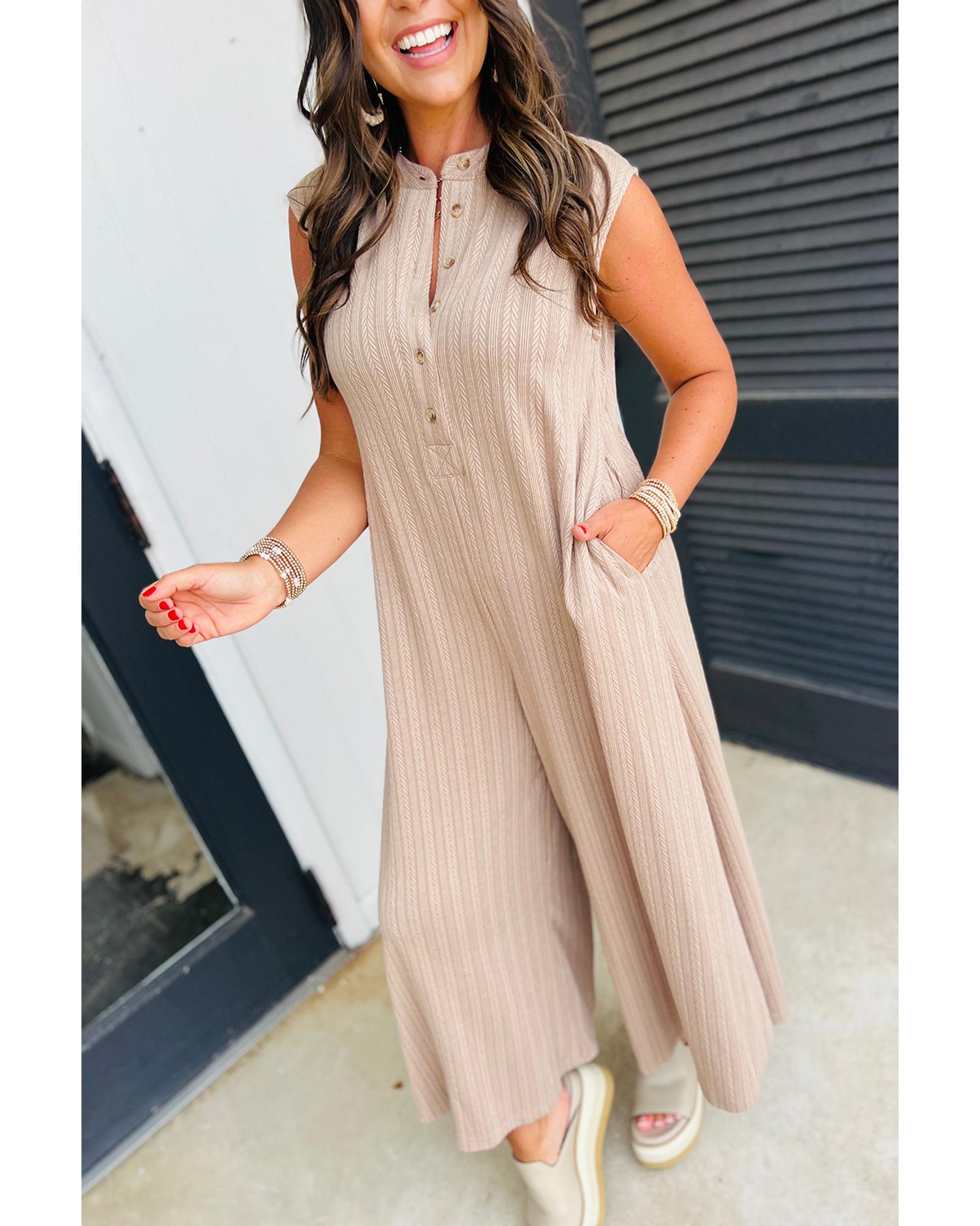 Smoke Gray Textured Buttoned Wide Leg Sleeveless Jumpsuit - XL 6