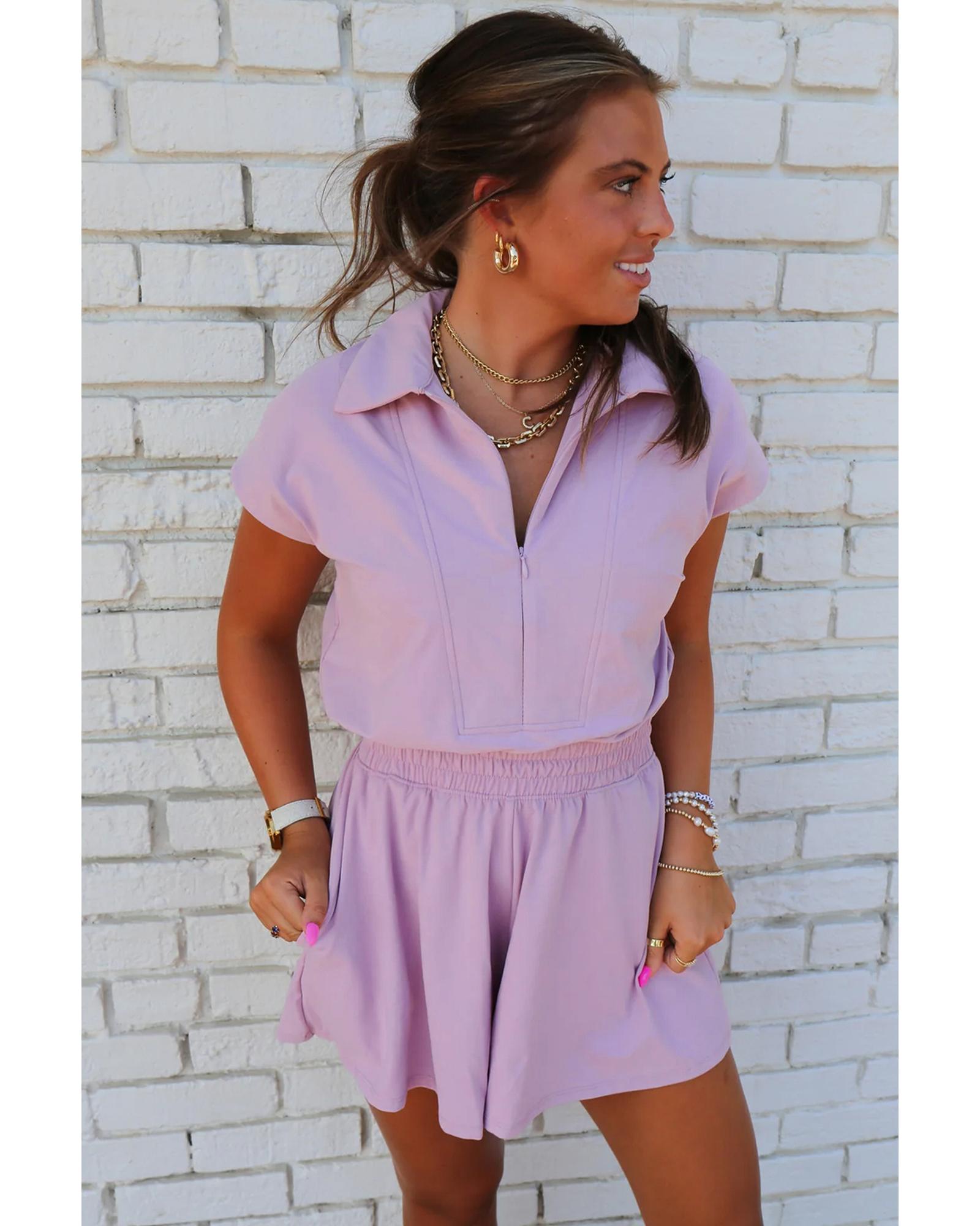 Orchid Bouquet Short Sleeve Zipper Collared Elastic High Waist Romper - L