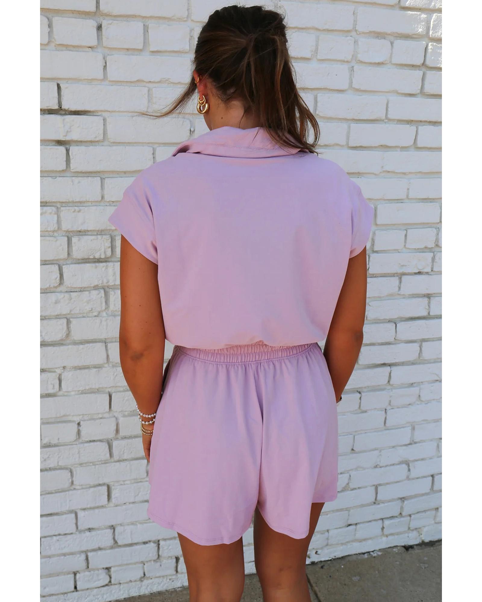 Orchid Bouquet Short Sleeve Zipper Collared Elastic High Waist Romper - L 7