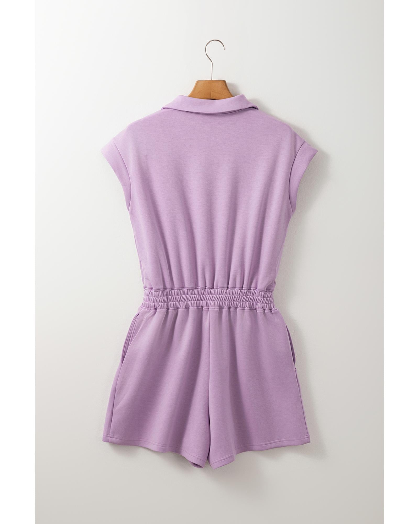 Orchid Bouquet Short Sleeve Zipper Collared Elastic High Waist Romper - S 5