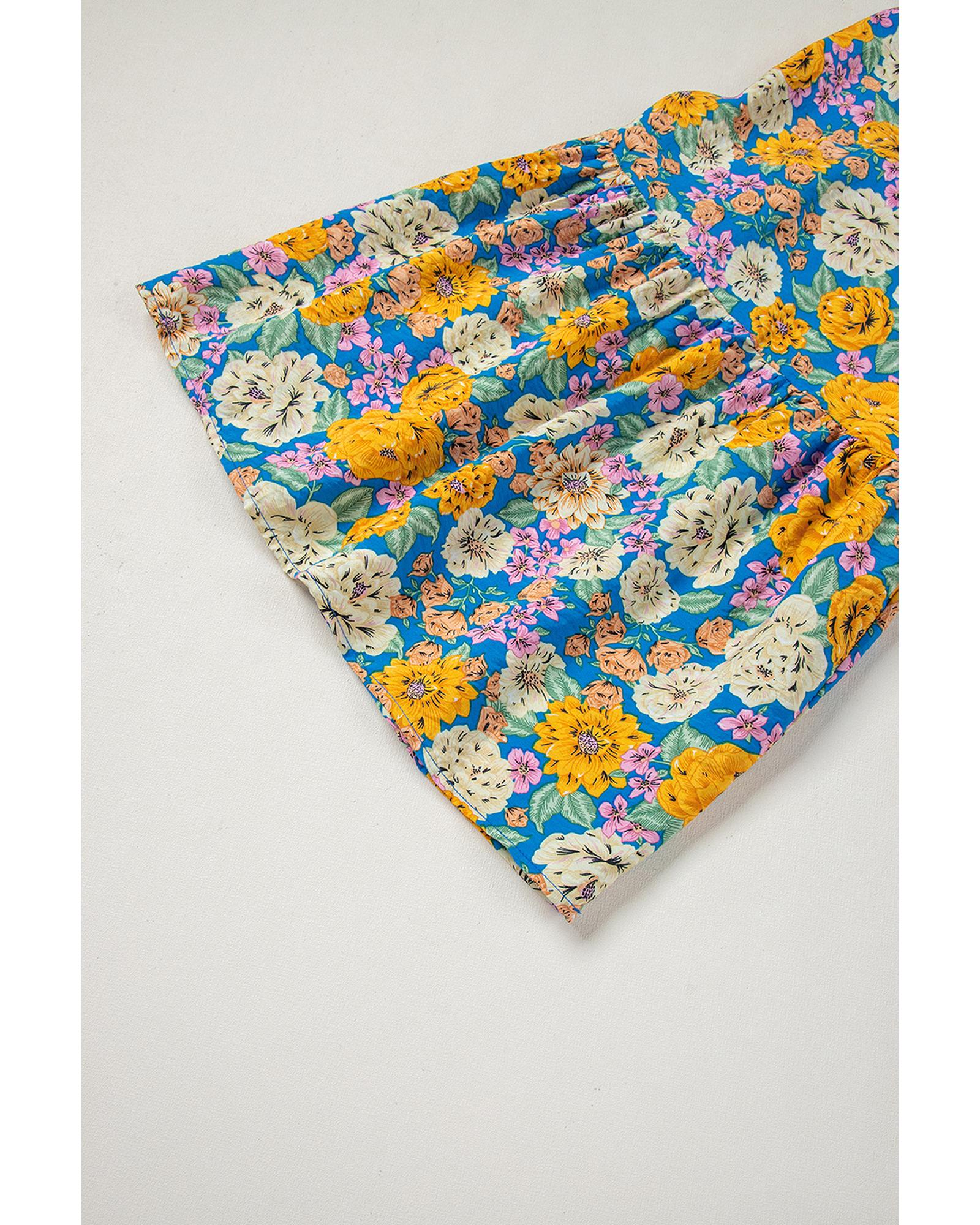 Yellow Floral Allover Print Shirred Cut Out High Waist Jumpsuit - M 5
