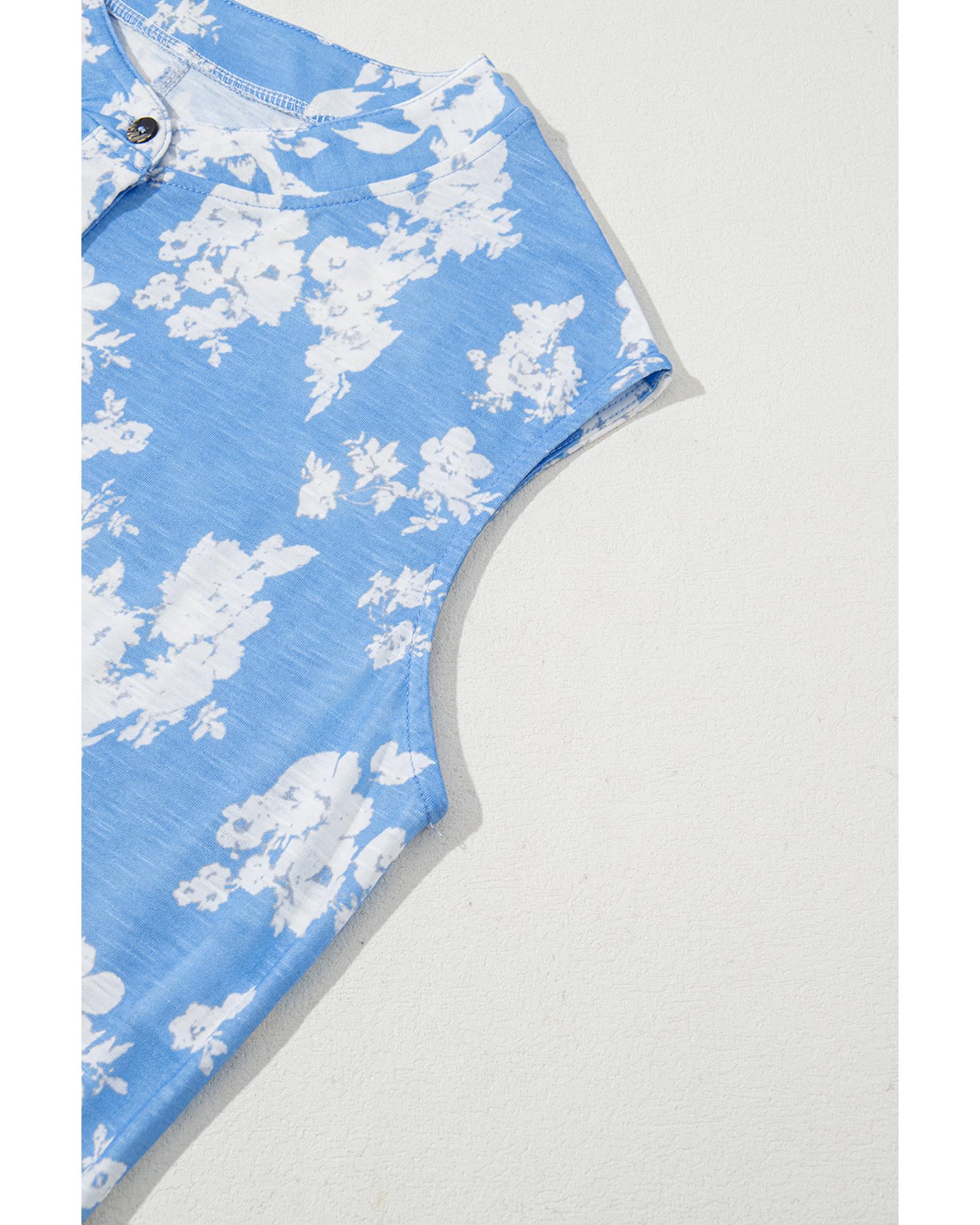 Myosotis Floral Print Half Button Wide Leg Relaxed Sleeveless Jumpsuit - L 5