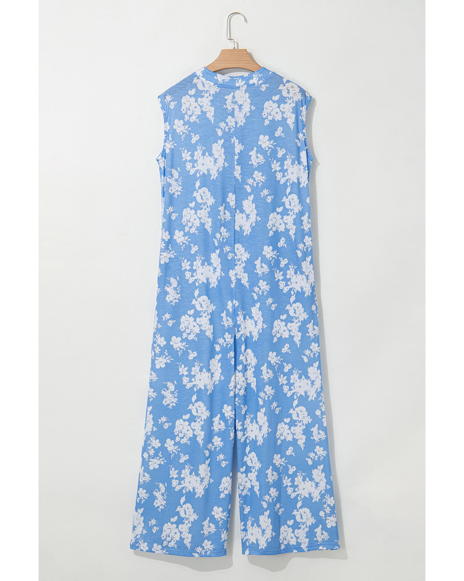 Myosotis Floral Print Half Button Wide Leg Relaxed Sleeveless Jumpsuit - S 4