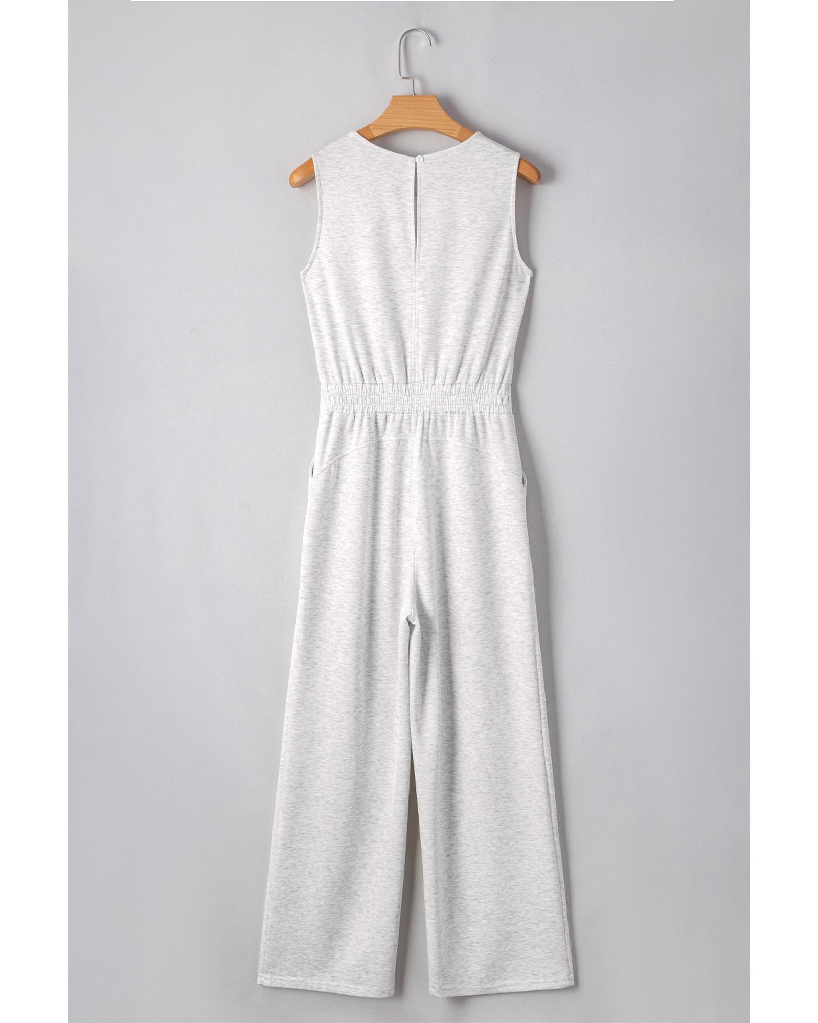 Light Grey Solid Color Crew Neck Drawstring High Waist Sleeveless Jumpsuit - XL 8