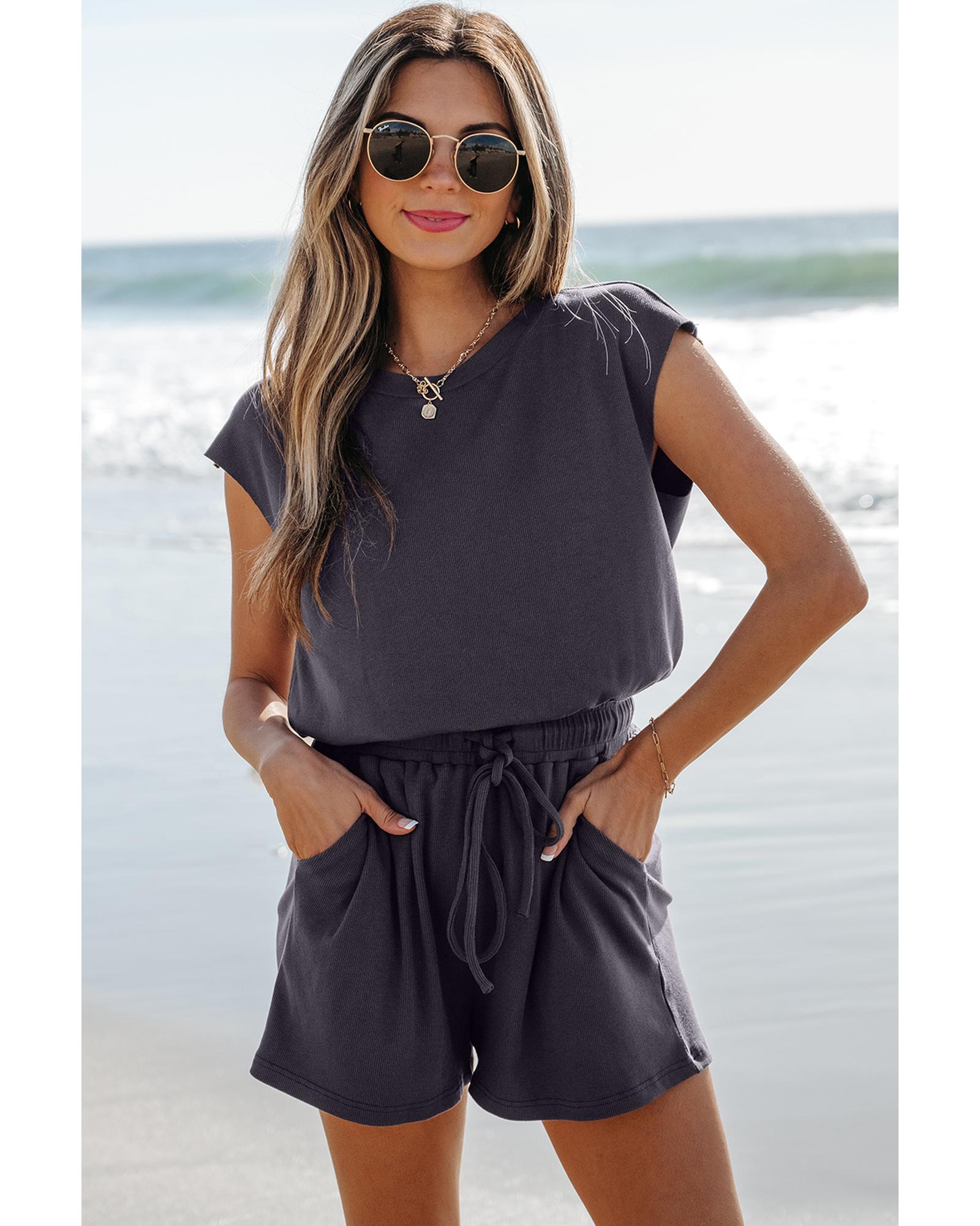 Bristol Black Knit Open Back Cap Sleeve Drawstring Romper - XL 3