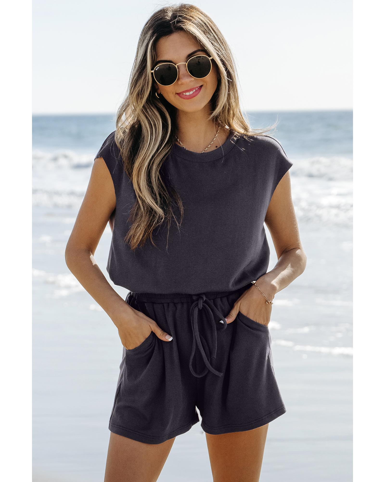 Bristol Black Knit Open Back Cap Sleeve Drawstring Romper - XL 4