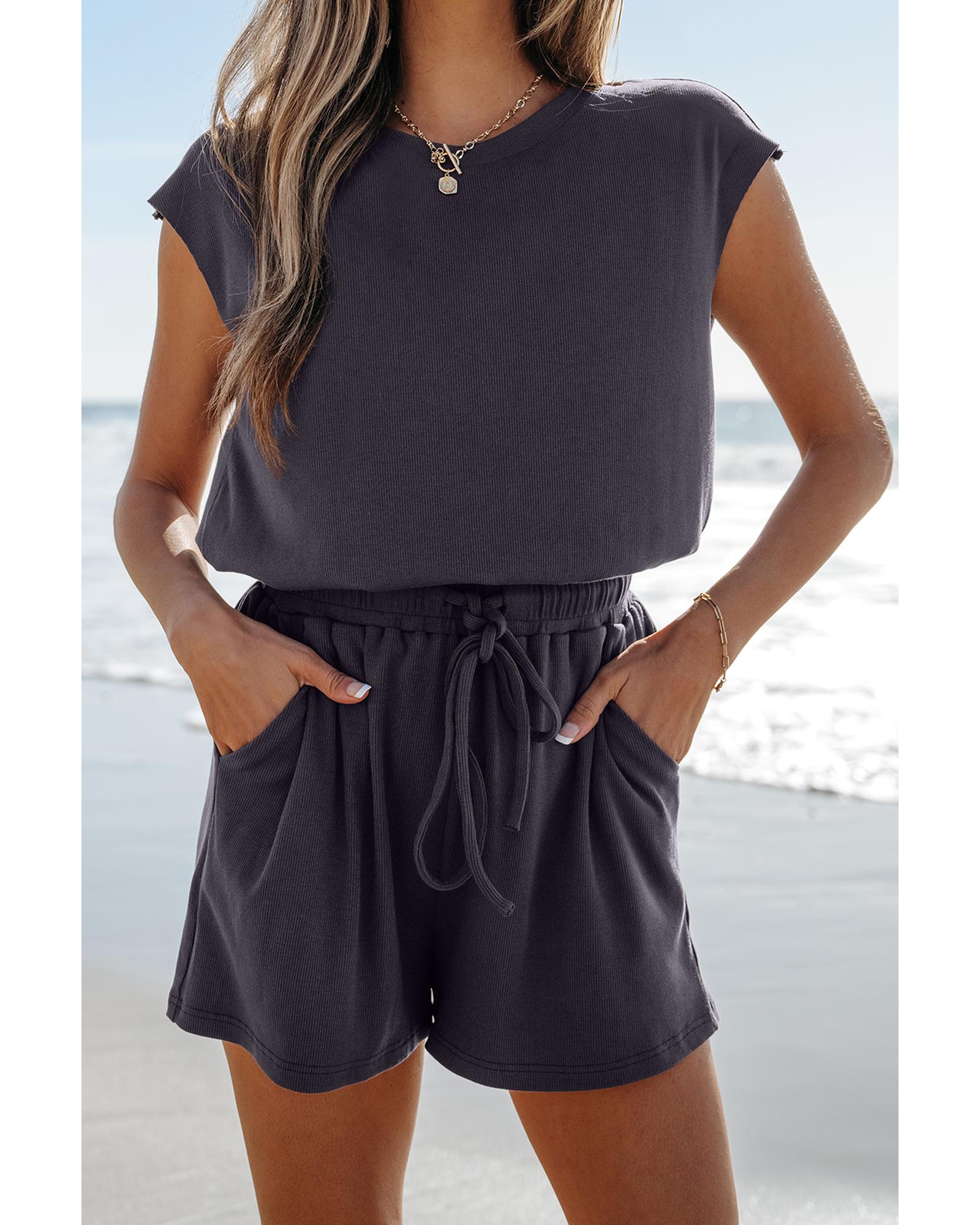 Bristol Black Knit Open Back Cap Sleeve Drawstring Romper - XL 6