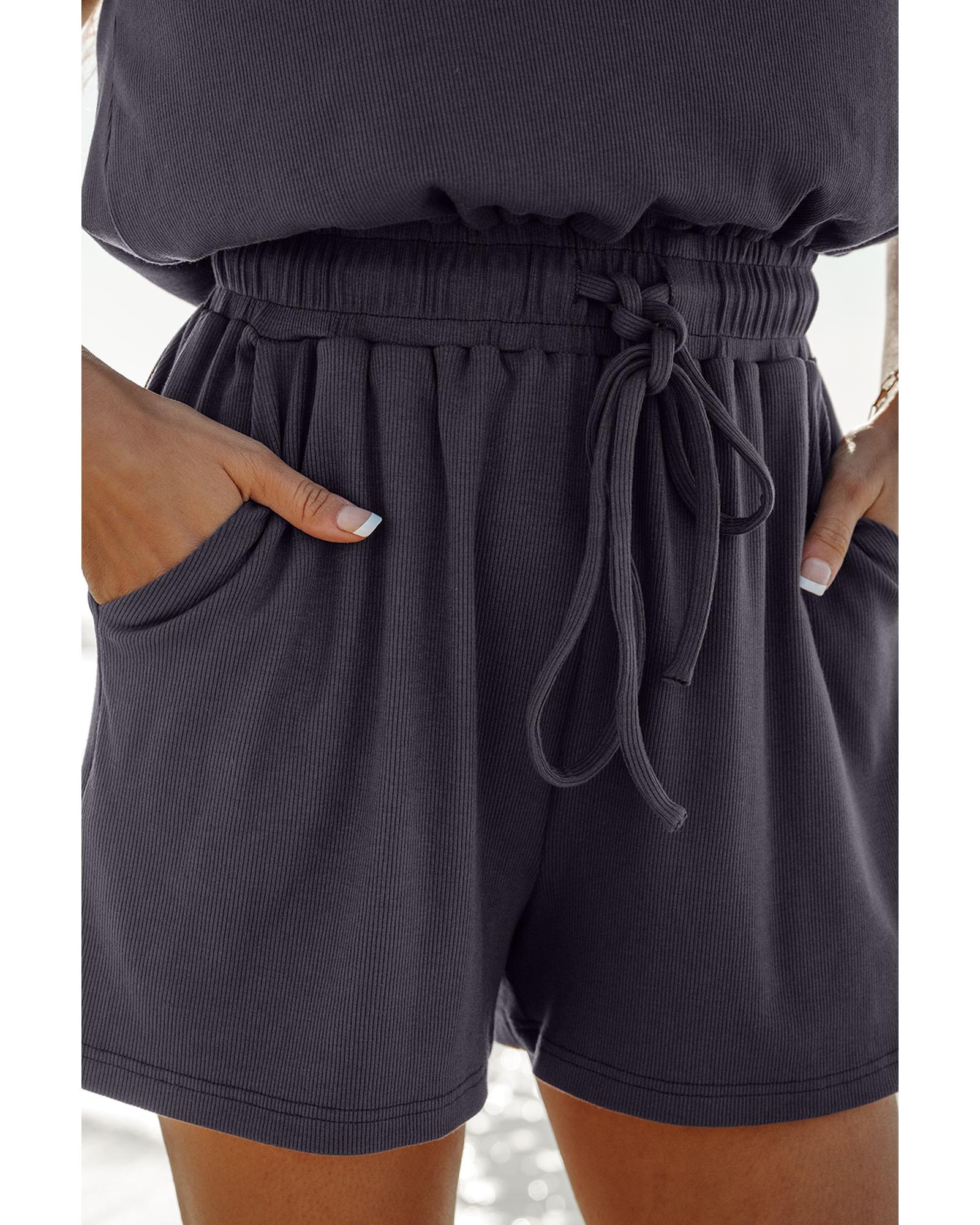 Bristol Black Knit Open Back Cap Sleeve Drawstring Romper - XL 7
