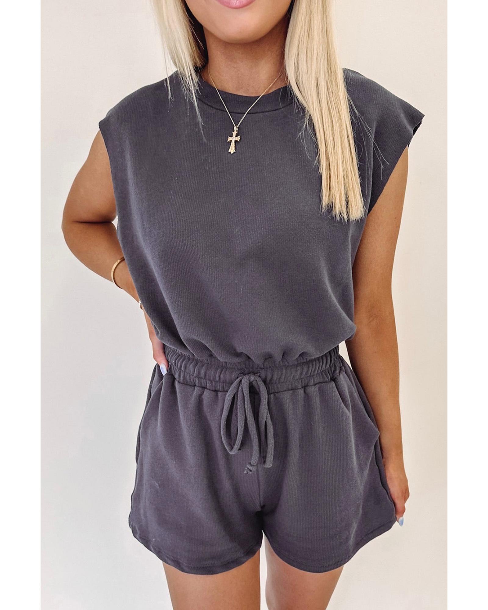 Bristol Black Knit Open Back Cap Sleeve Drawstring Romper - XL 8