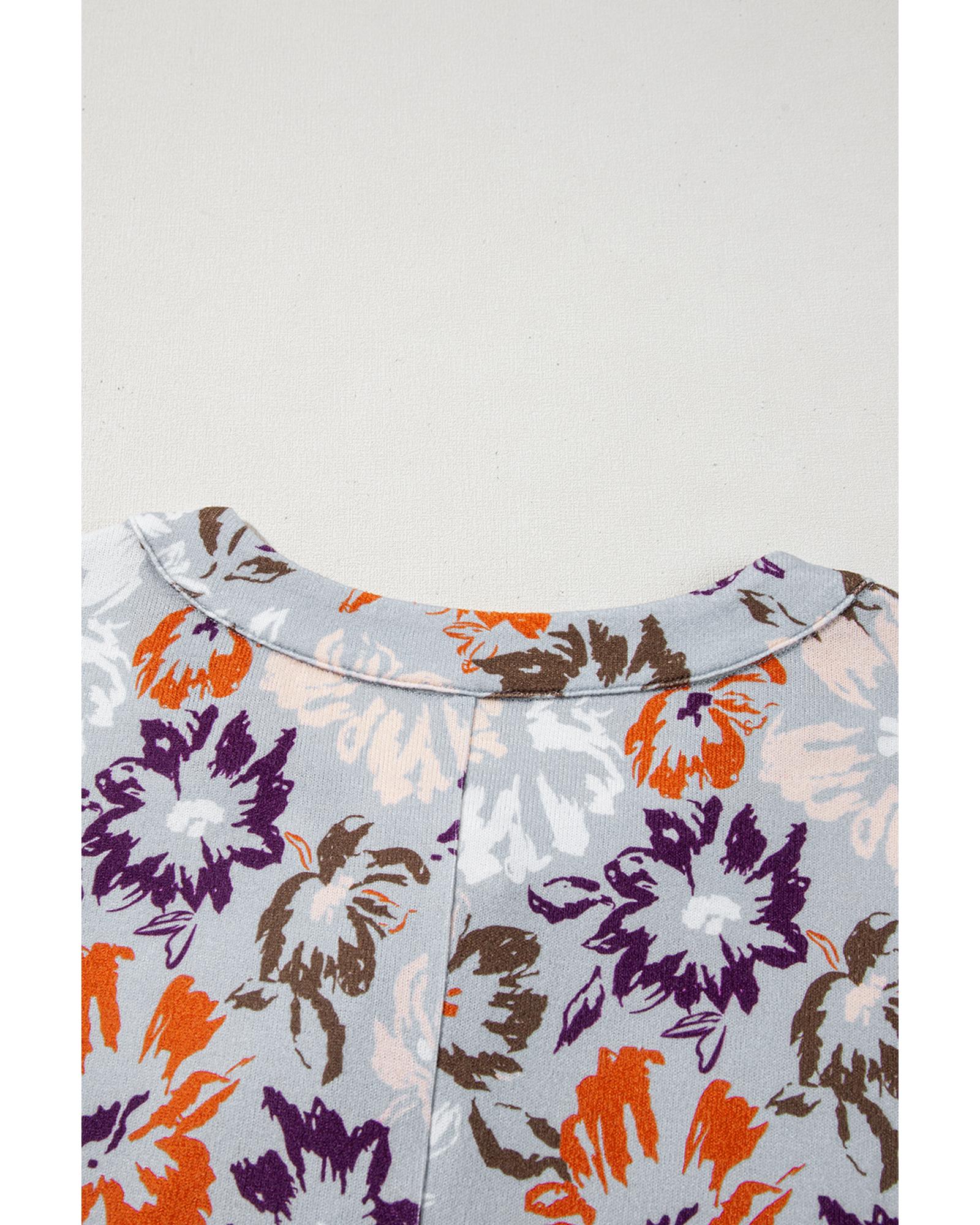 Sky Blue Floral Sleeveless Buttoned Pocketed Wide Leg Jumpsuit - S