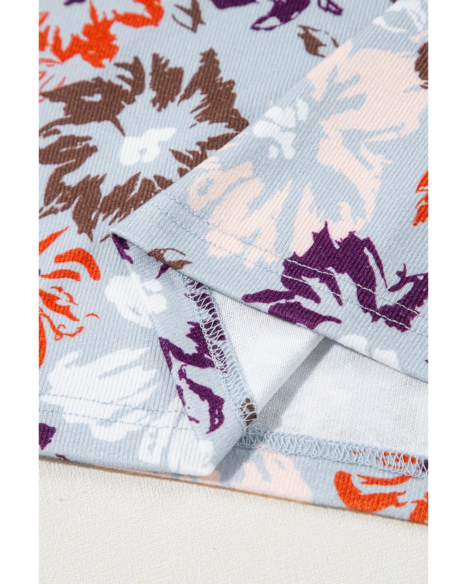 Sky Blue Floral Sleeveless Buttoned Pocketed Wide Leg Jumpsuit - S 7