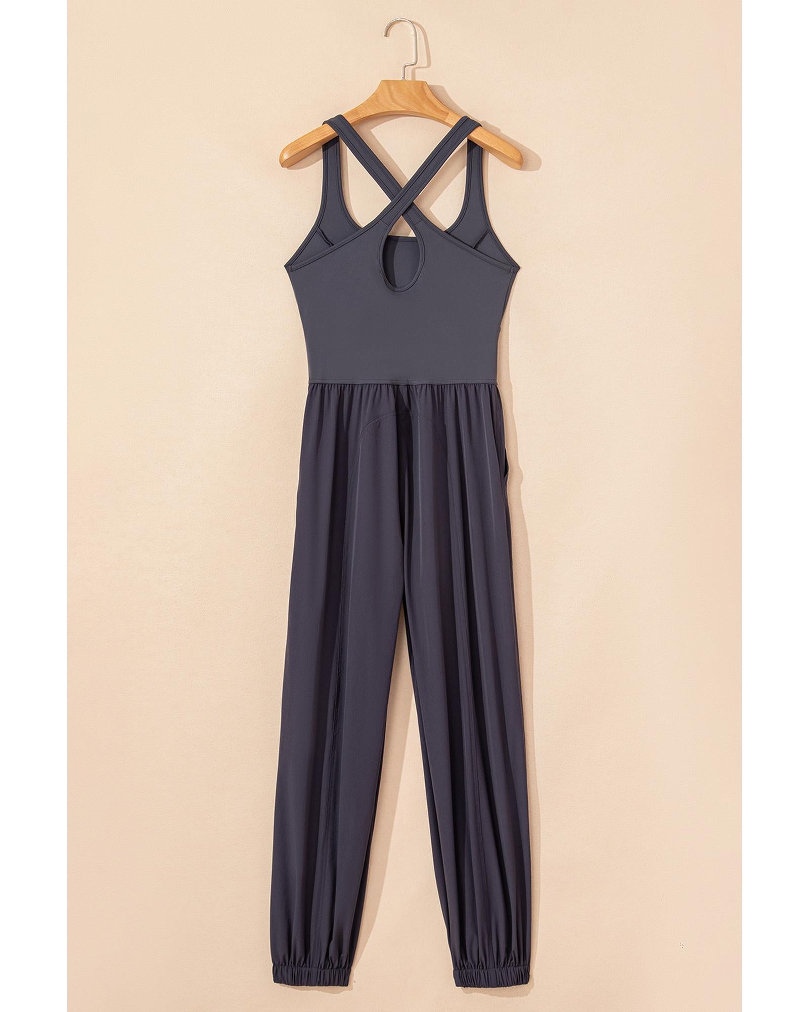 Carbon Grey Back Crossed Straps Hollow Out Jogger Jumpsuit - L 6