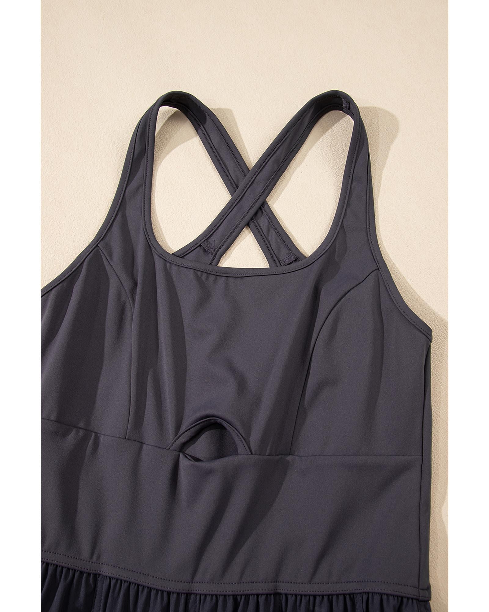 Carbon Grey Back Crossed Straps Hollow Out Jogger Jumpsuit - L 7