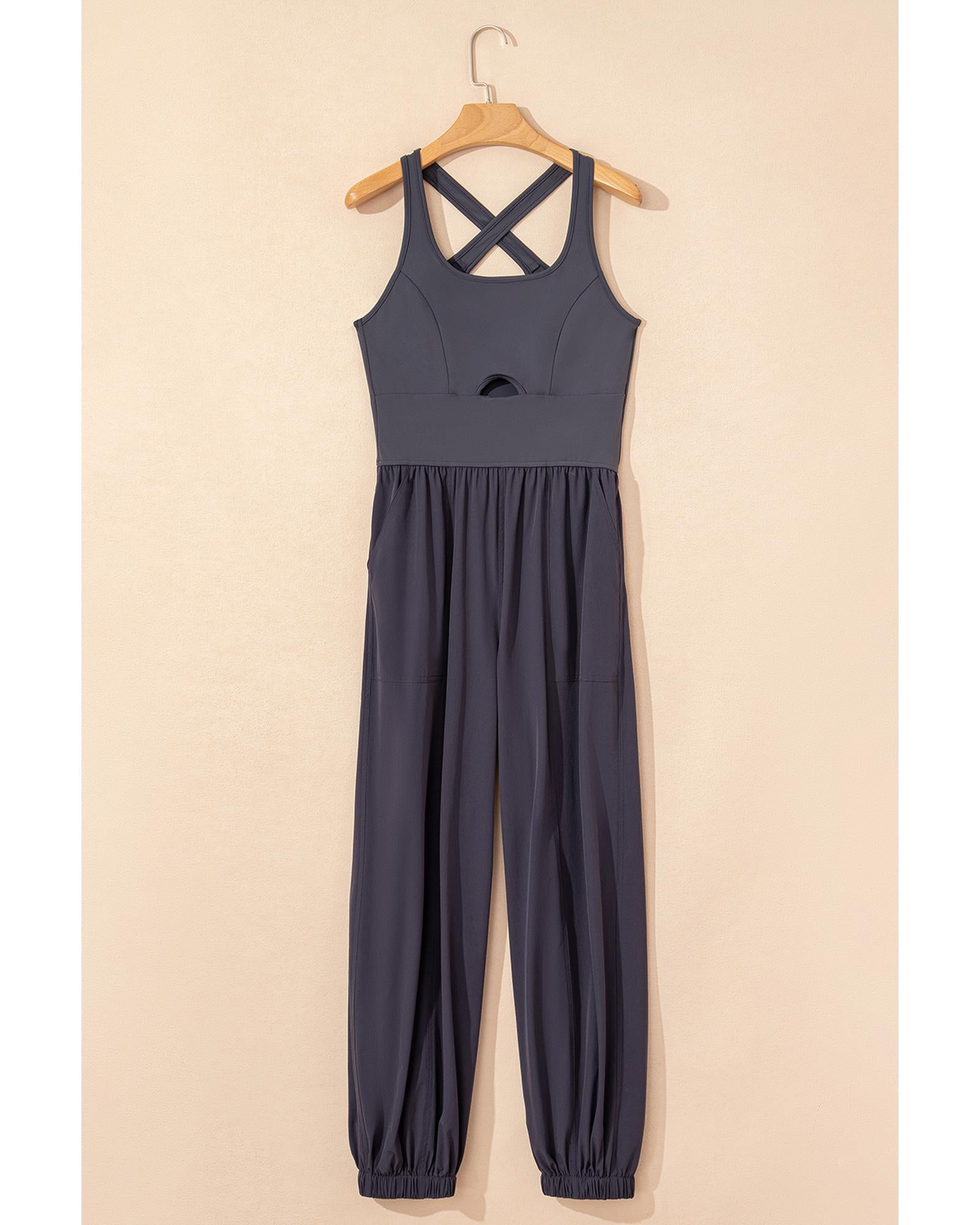 Carbon Grey Back Crossed Straps Hollow Out Jogger Jumpsuit - XL 5