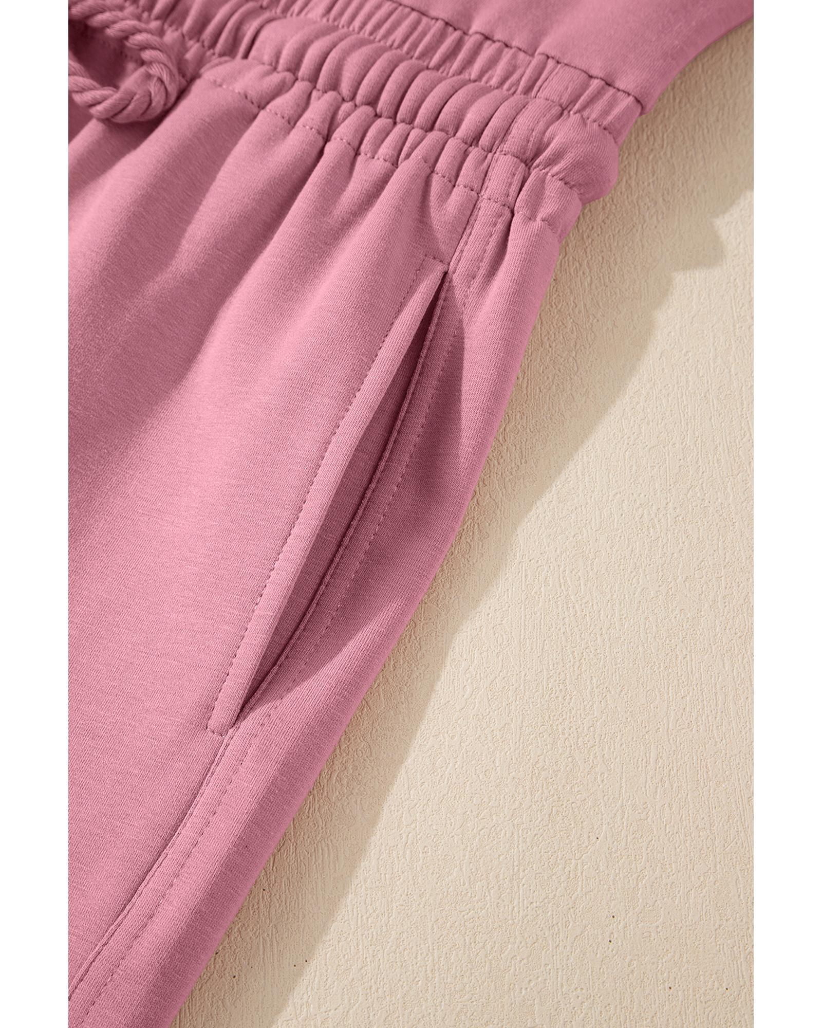 Light Pink Lace-up Elastic Waist Sleeveless Square Neck Jumpsuit - M 7