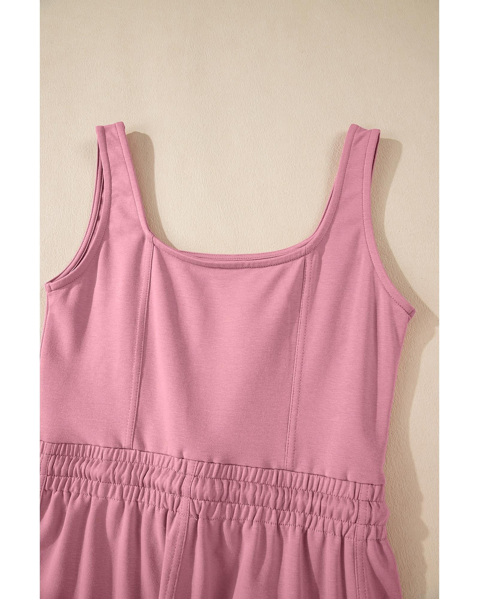 Light Pink Lace-up Elastic Waist Sleeveless Square Neck Jumpsuit - S 6