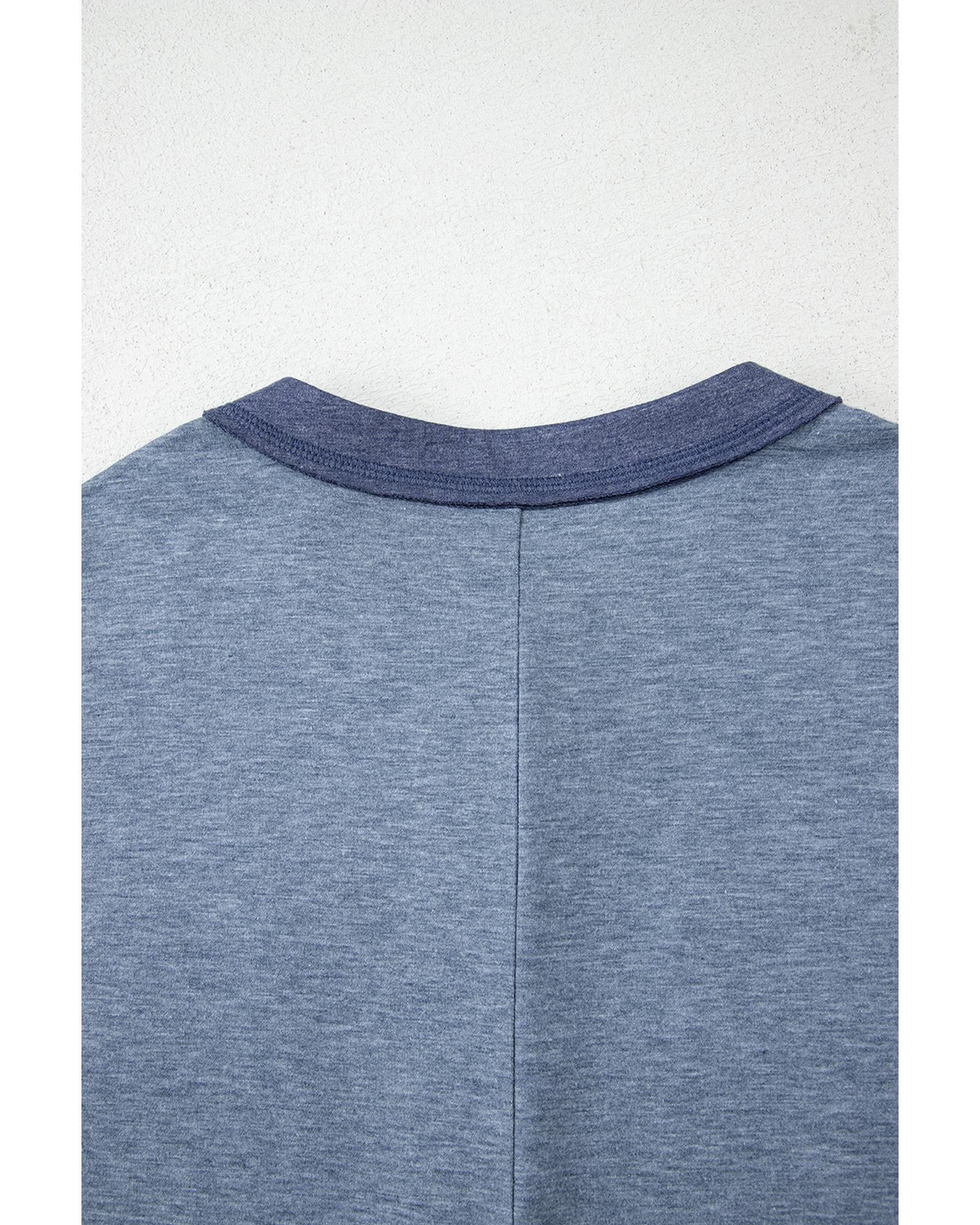 Beau Blue Half Placket Chest Pockets Short Sleeve Wide Leg Jumpsuit - M 8