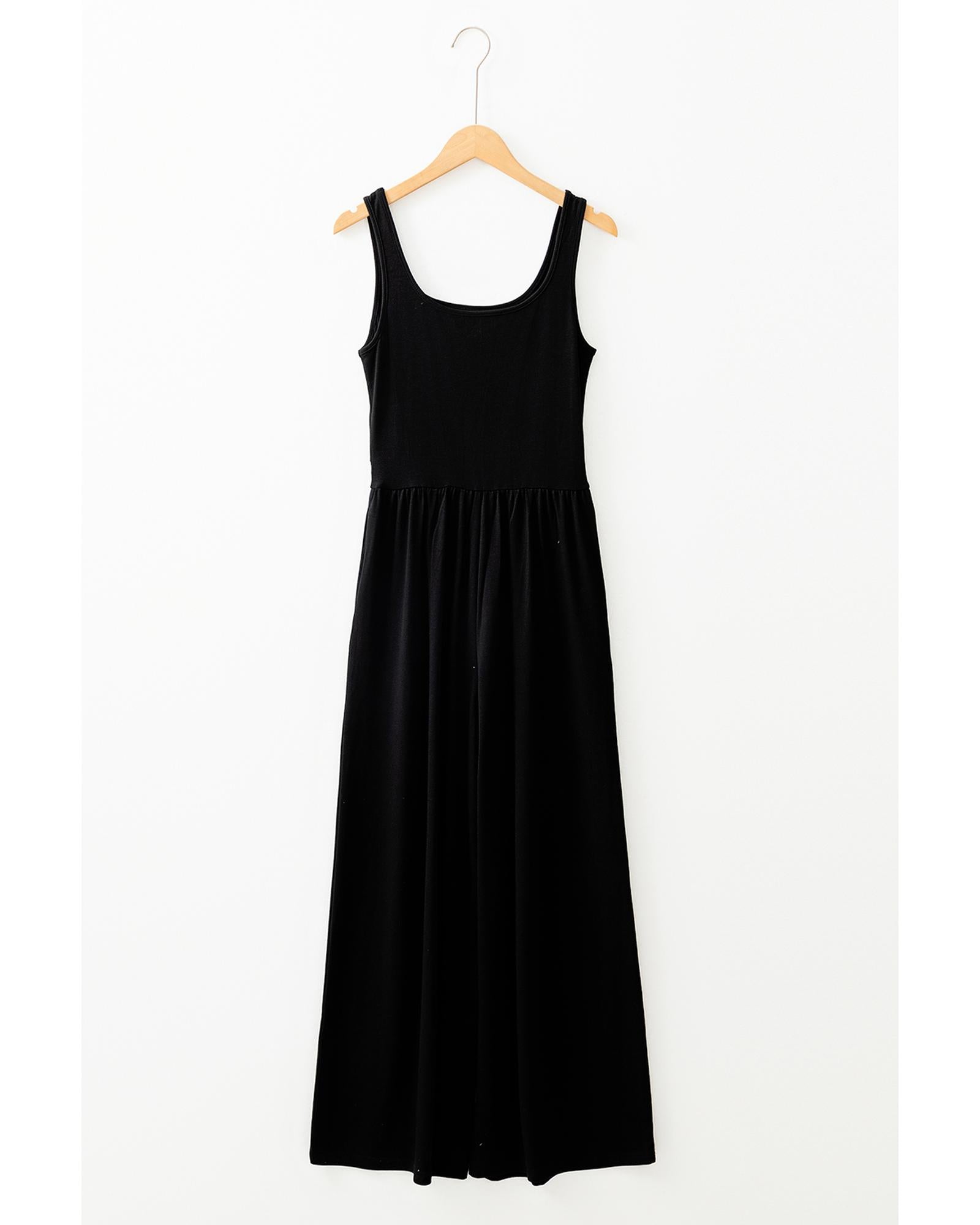 Black Peekaboo Wide Leg Square Neck Sleeveless Jumpsuit - M 6