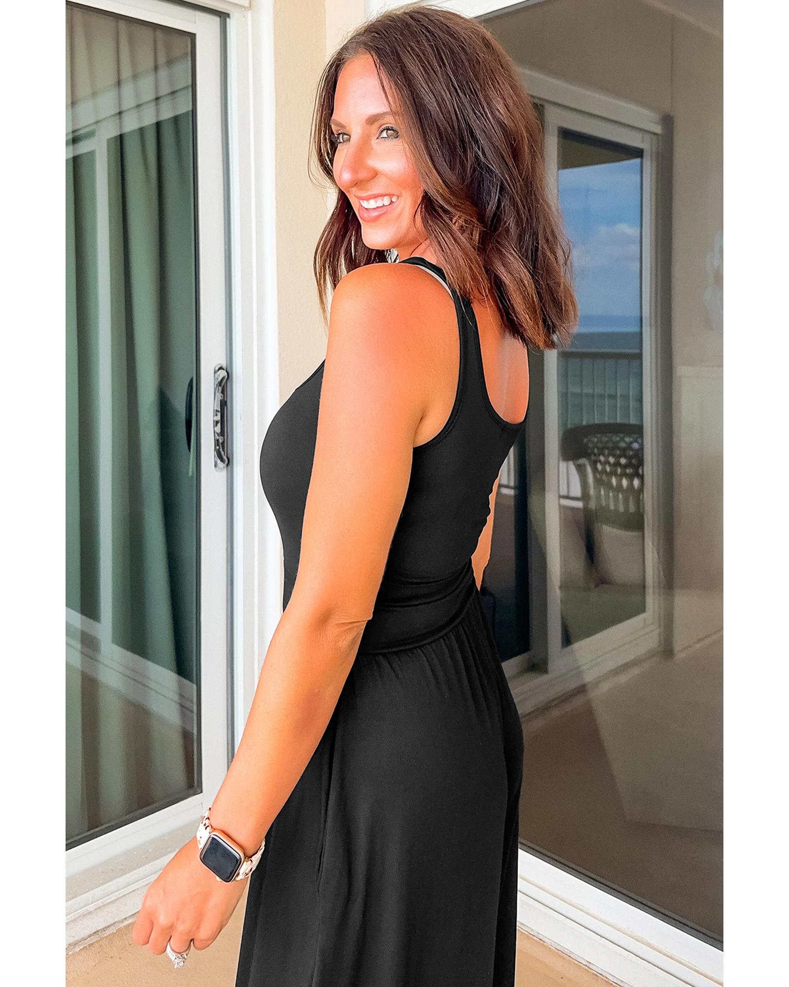 Black Peekaboo Wide Leg Square Neck Sleeveless Jumpsuit - XL