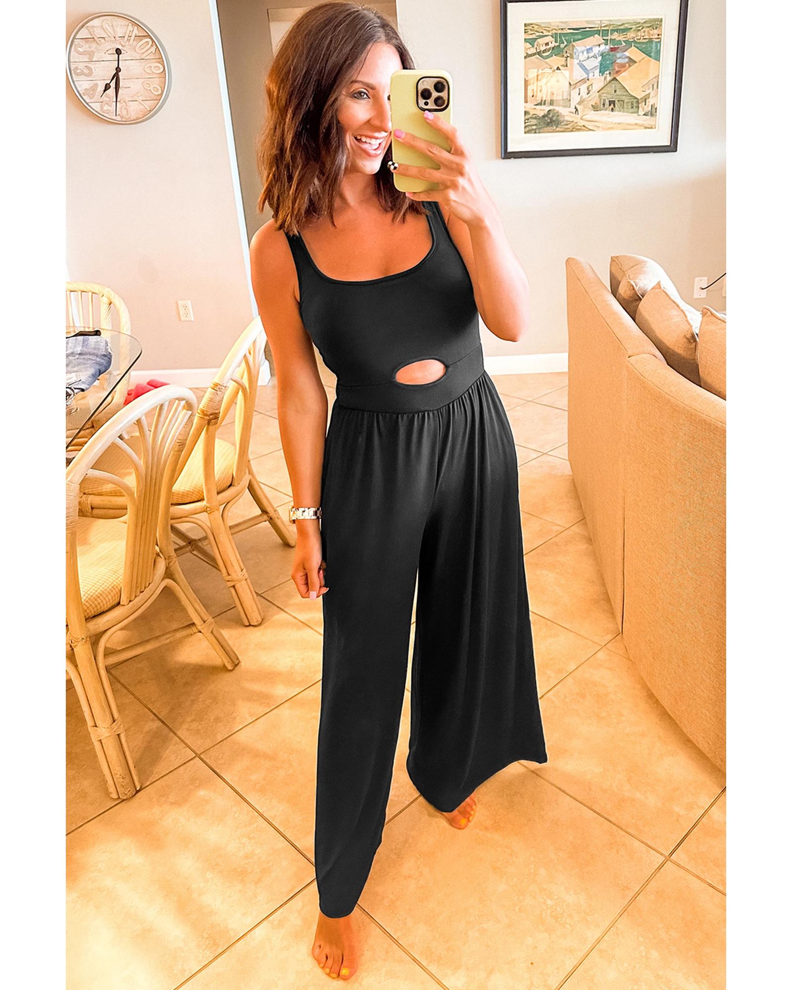 Black Peekaboo Wide Leg Square Neck Sleeveless Jumpsuit - XL 4