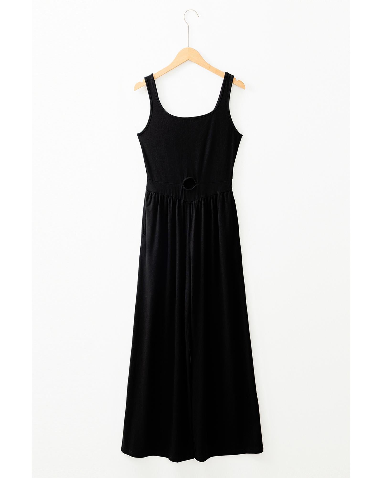 Black Peekaboo Wide Leg Square Neck Sleeveless Jumpsuit - XL 5