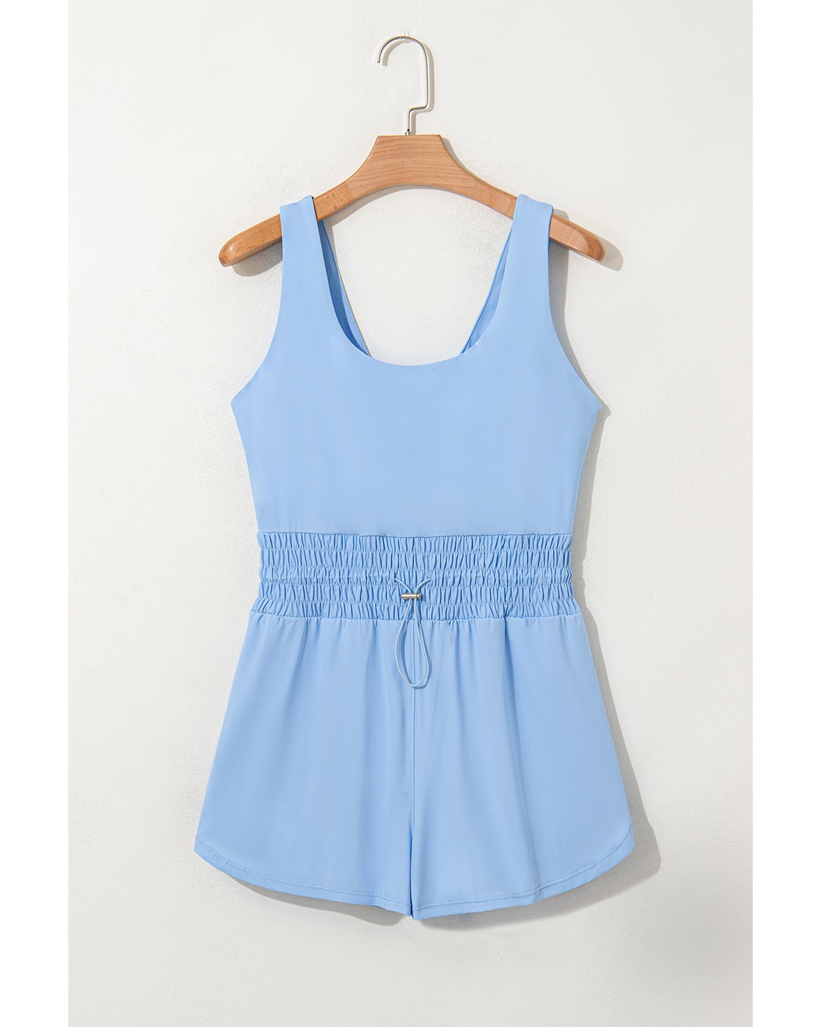 Myosotis Plain Sleeveless Loop Drawstring Cinched Waist Romper - L 4
