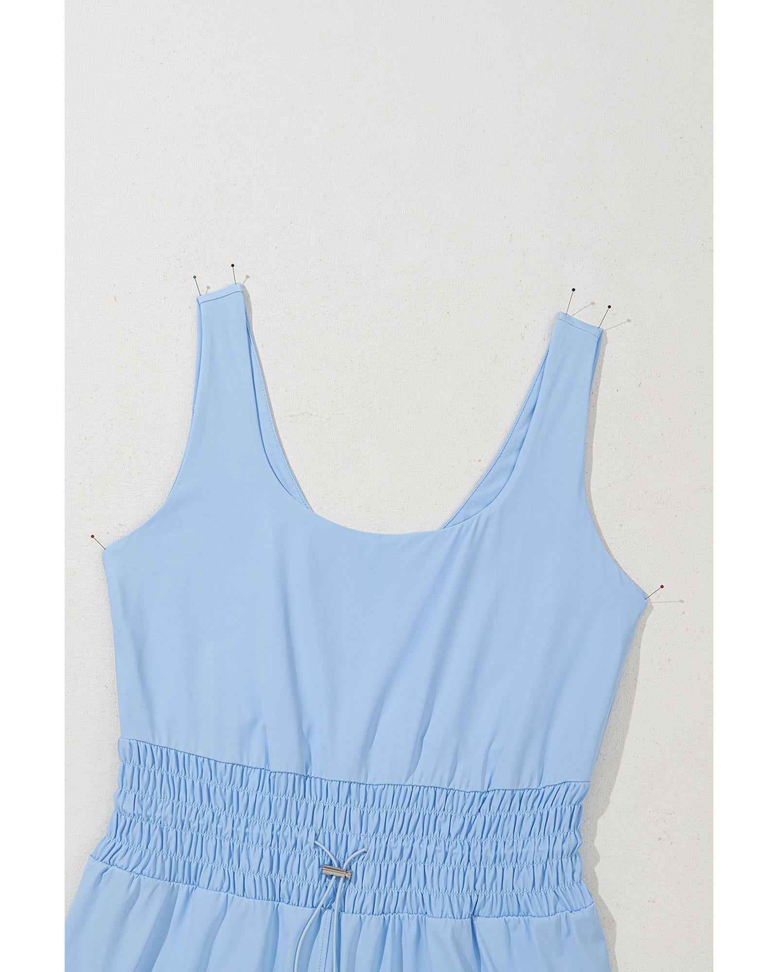 Myosotis Plain Sleeveless Loop Drawstring Cinched Waist Romper - L 5