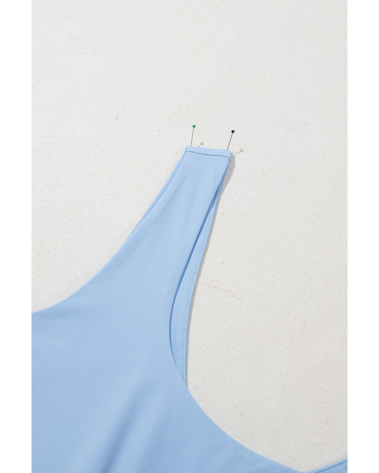 Myosotis Plain Sleeveless Loop Drawstring Cinched Waist Romper - M 6