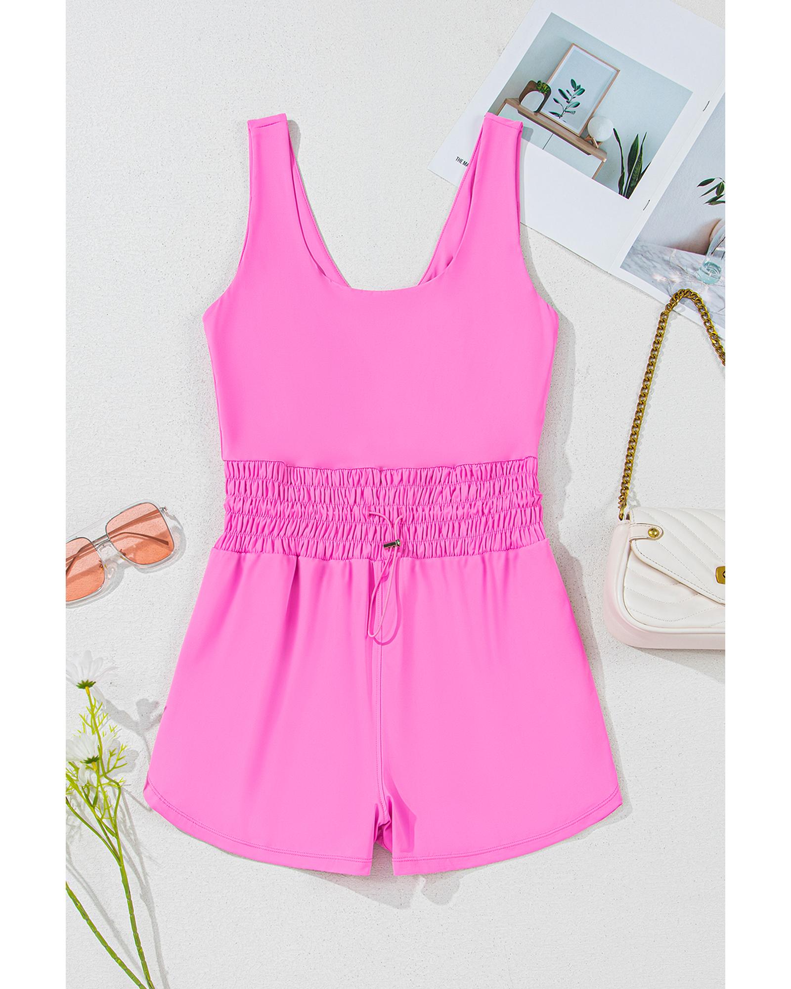 Sachet Pink Plain Sleeveless Loop Drawstring Cinched Waist Romper - L 4