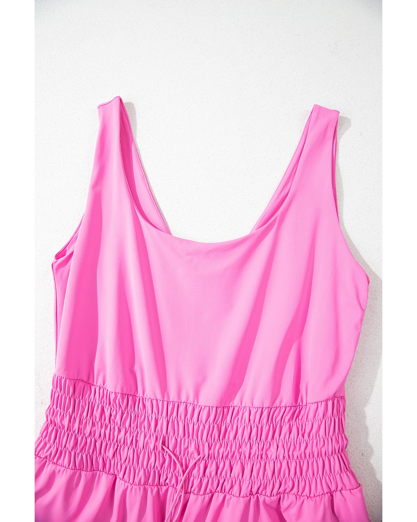 Sachet Pink Plain Sleeveless Loop Drawstring Cinched Waist Romper - L 5