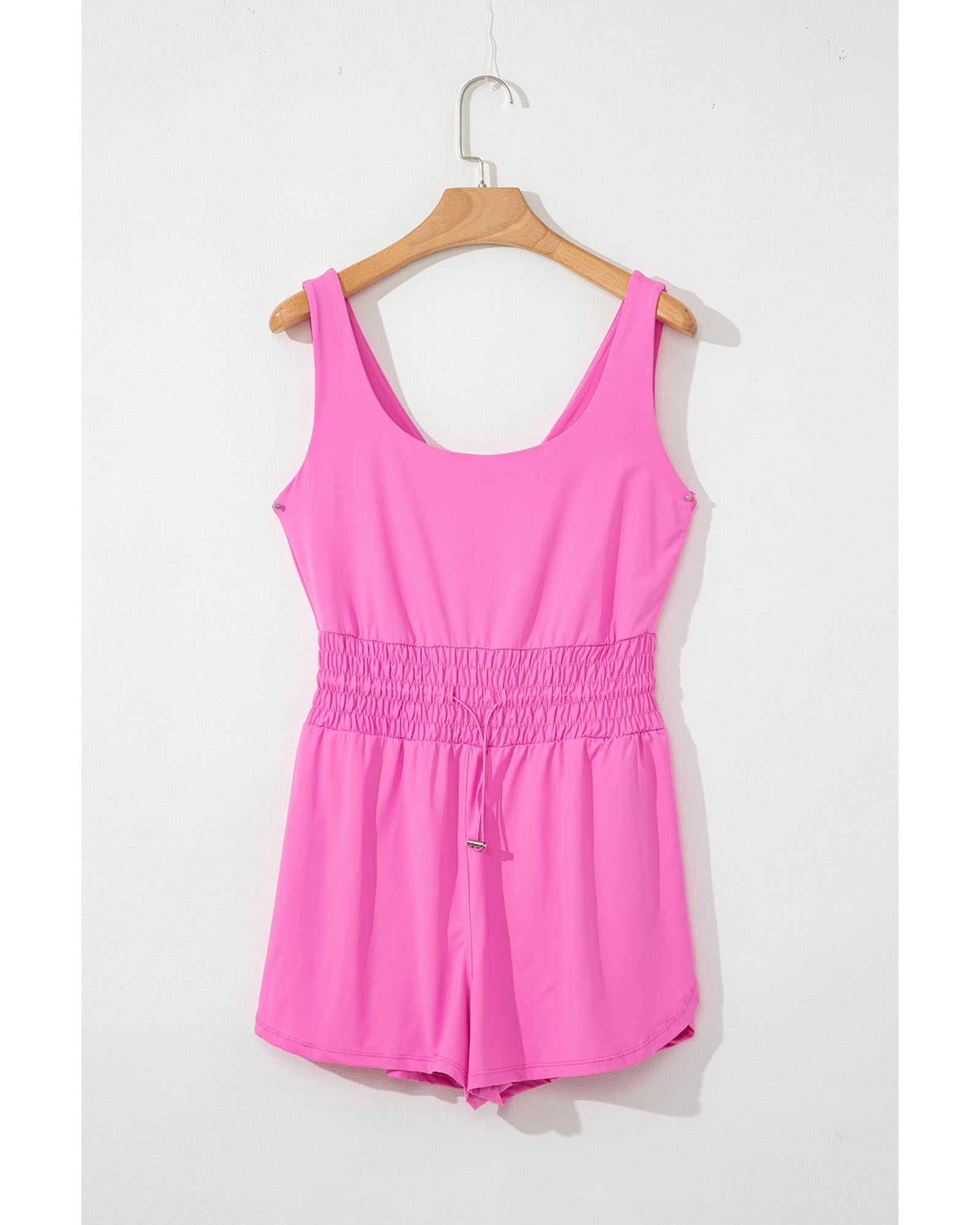 Sachet Pink Plain Sleeveless Loop Drawstring Cinched Waist Romper - L 6