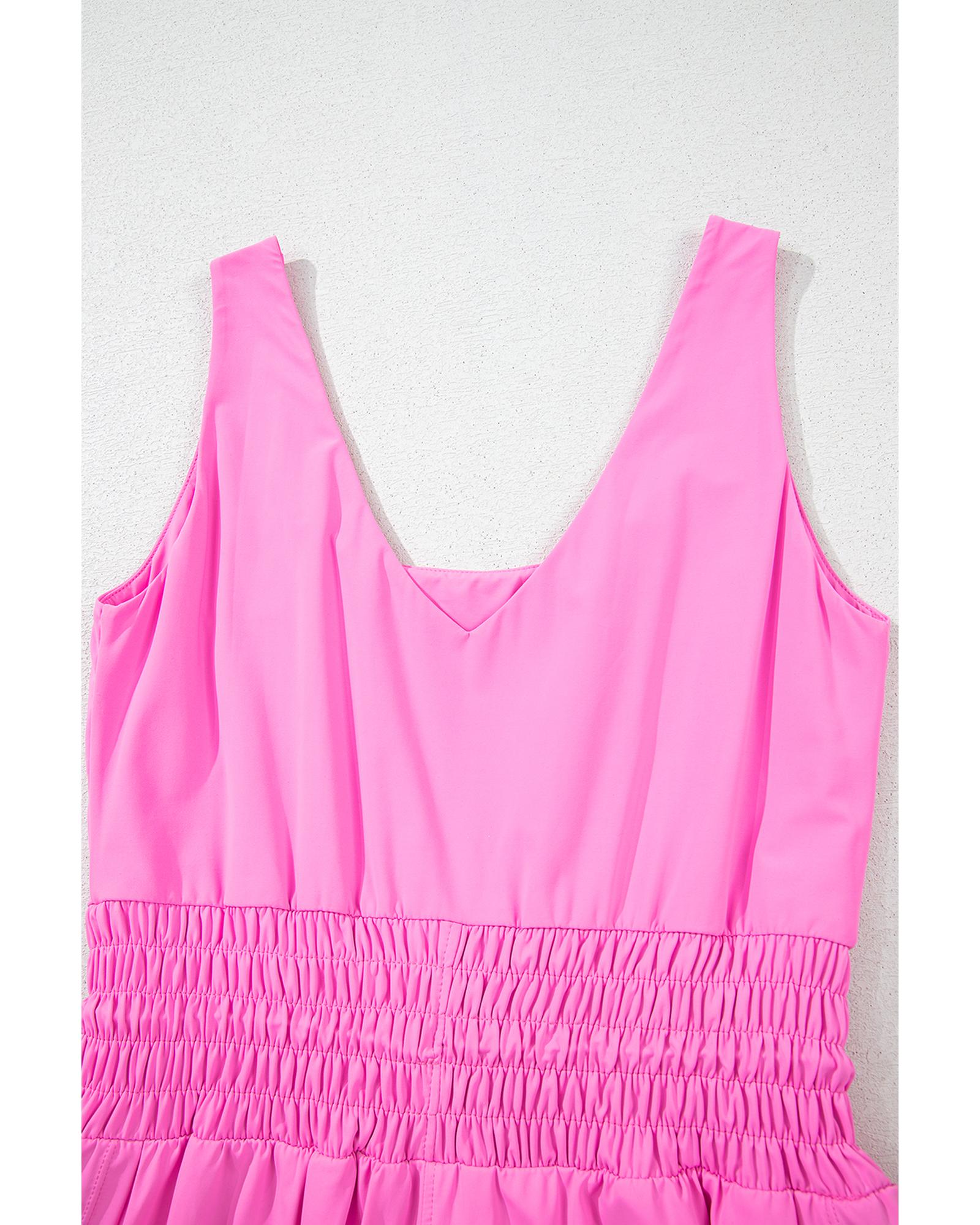 Sachet Pink Plain Sleeveless Loop Drawstring Cinched Waist Romper - L 7