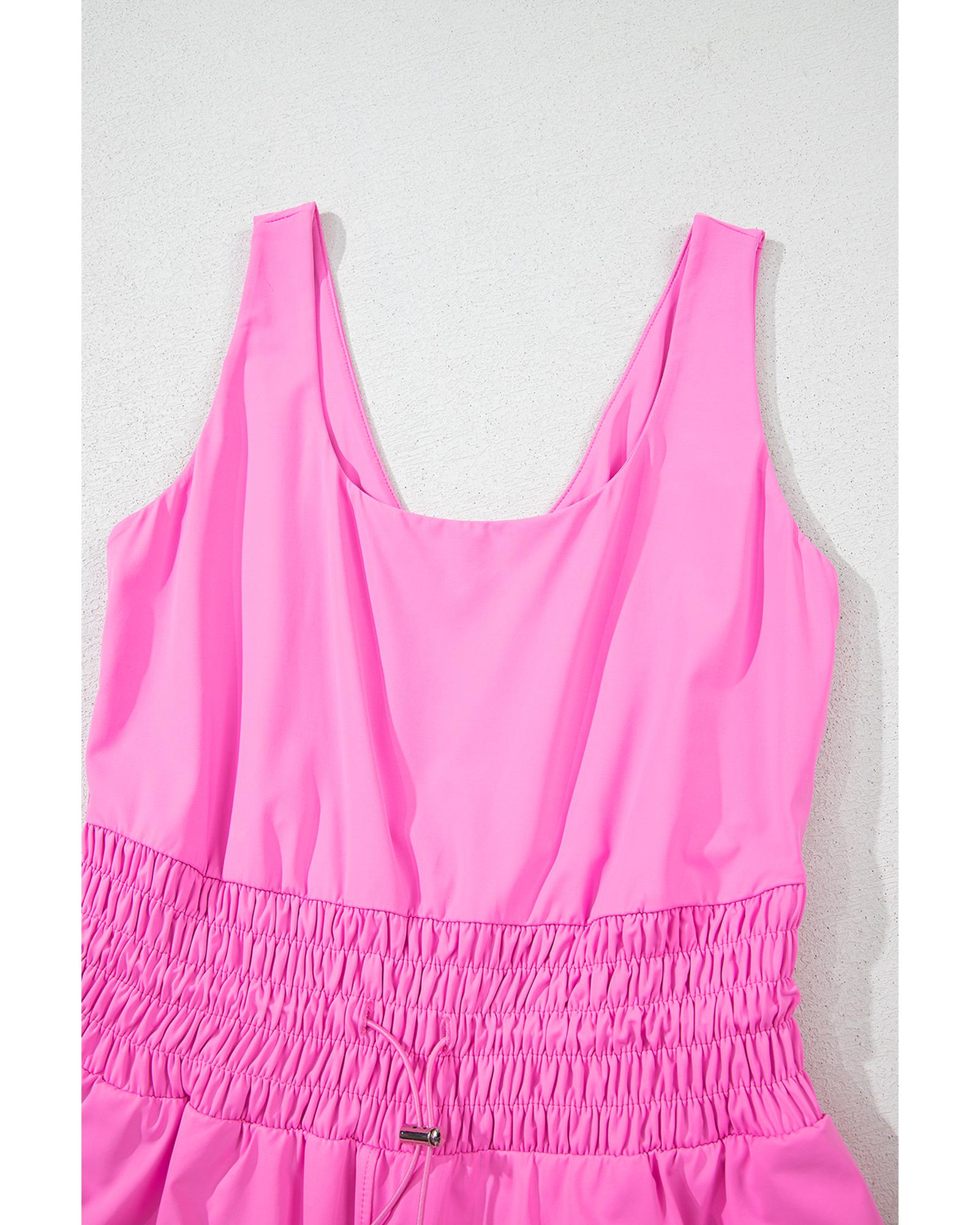 Sachet Pink Plain Sleeveless Loop Drawstring Cinched Waist Romper - XL 3
