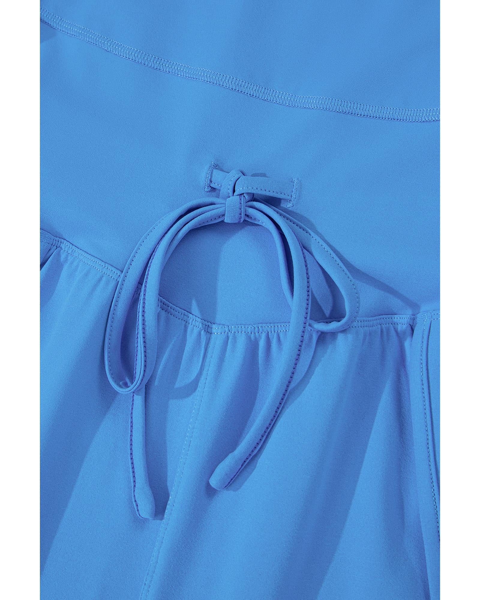 Blue Crossed Spaghetti Straps Drawstring Waist Sporty Romper - XL 7