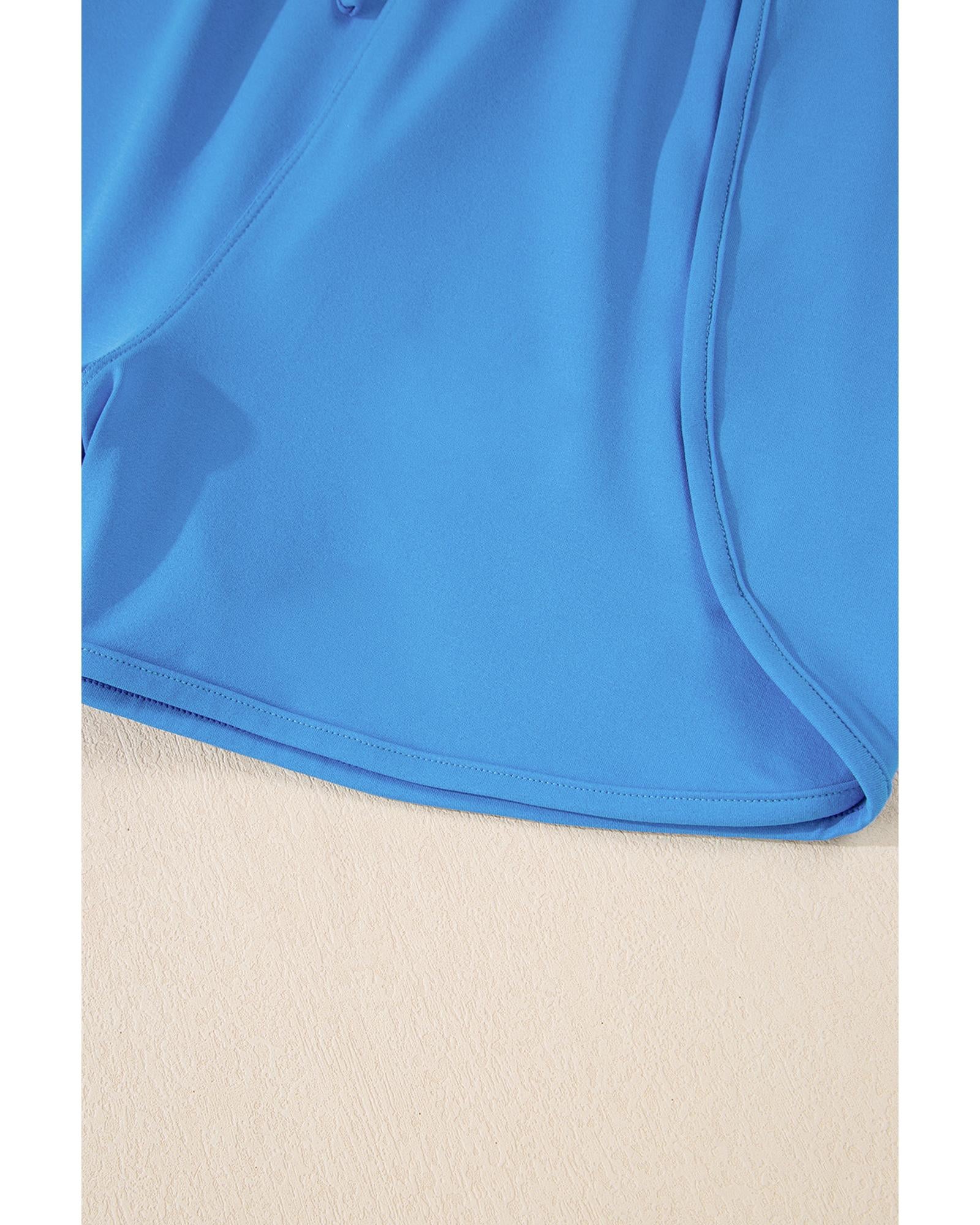 Blue Crossed Spaghetti Straps Drawstring Waist Sporty Romper - XL 8